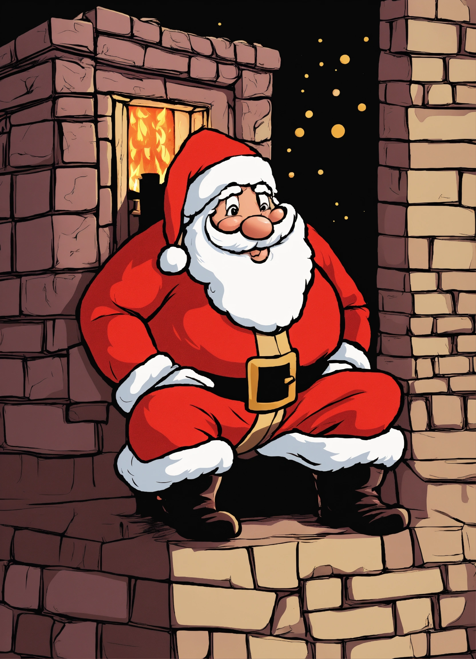 Lexica - A cartoon of Santa Claus stuck in a chimney, with a humorous ...