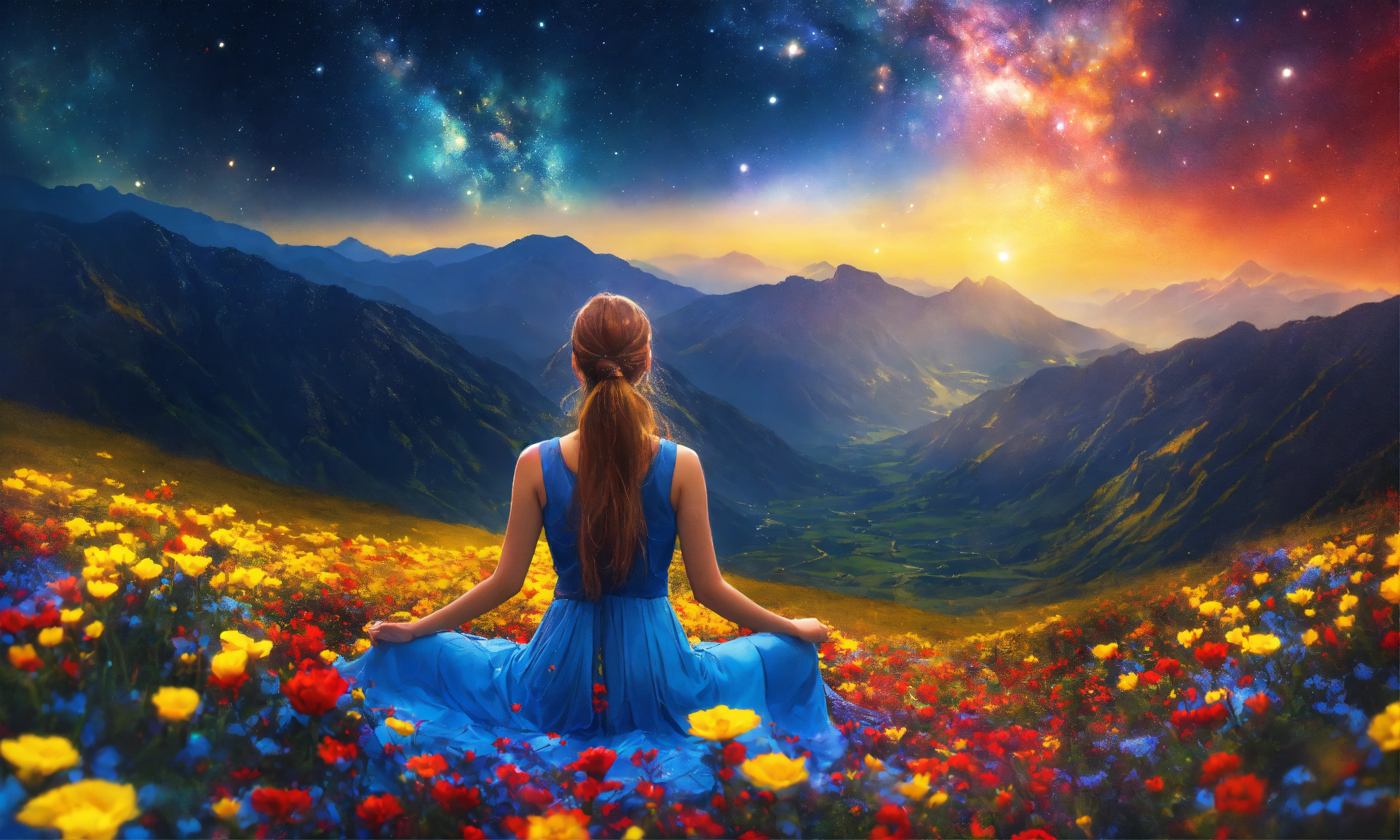 Lexica - Beautiful woman in Meditation posture, mountain, a vast field ...
