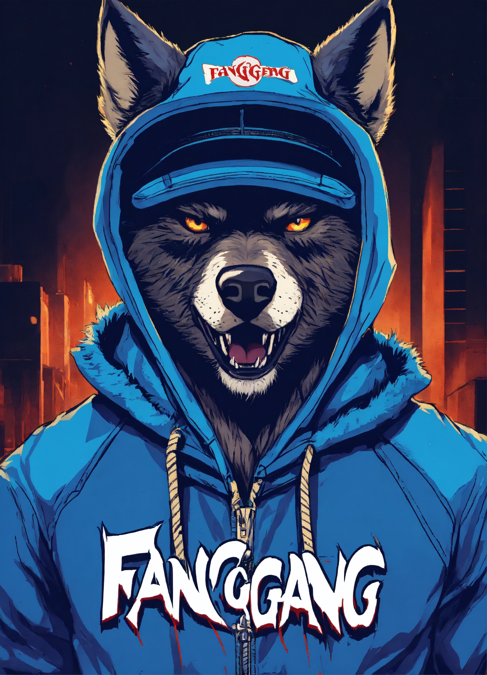 Lexica - Gangster werewolf in hoodie and baseball cap with the words ...