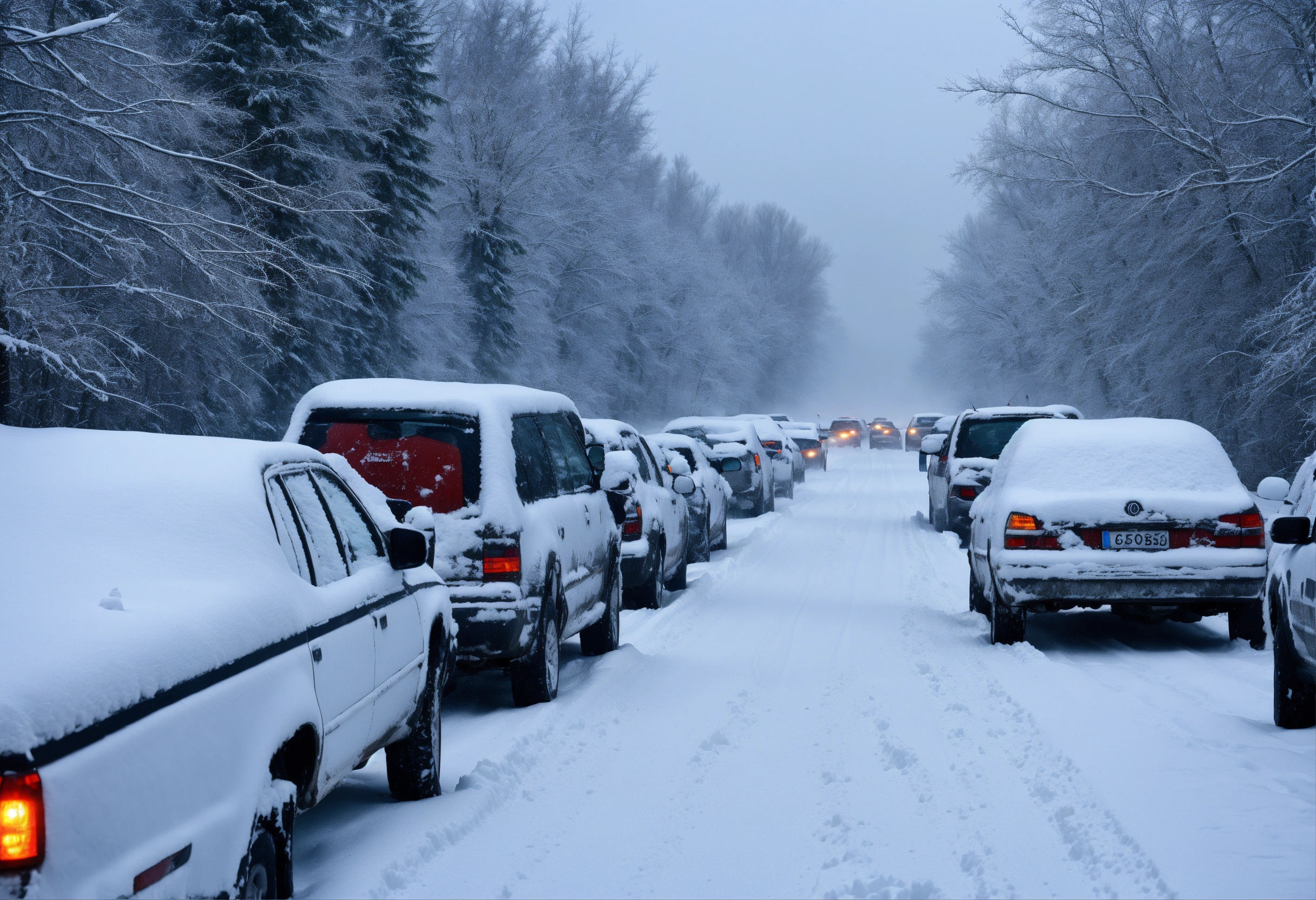 Lexica - A traffic jam of abandoned cars on a highway stuck in deep ...