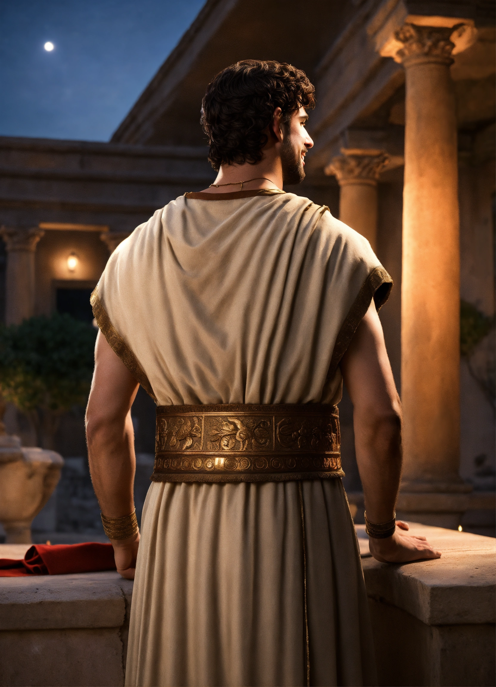Lexica - Back view of a young tall noble athletic smiling handsome ...