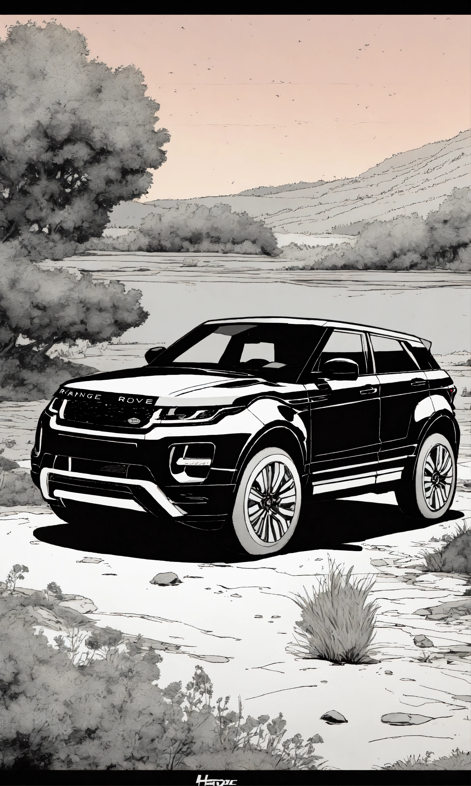 Lexica - Detailed pen and ink illustration of Range Rover Evoque 2022 ...