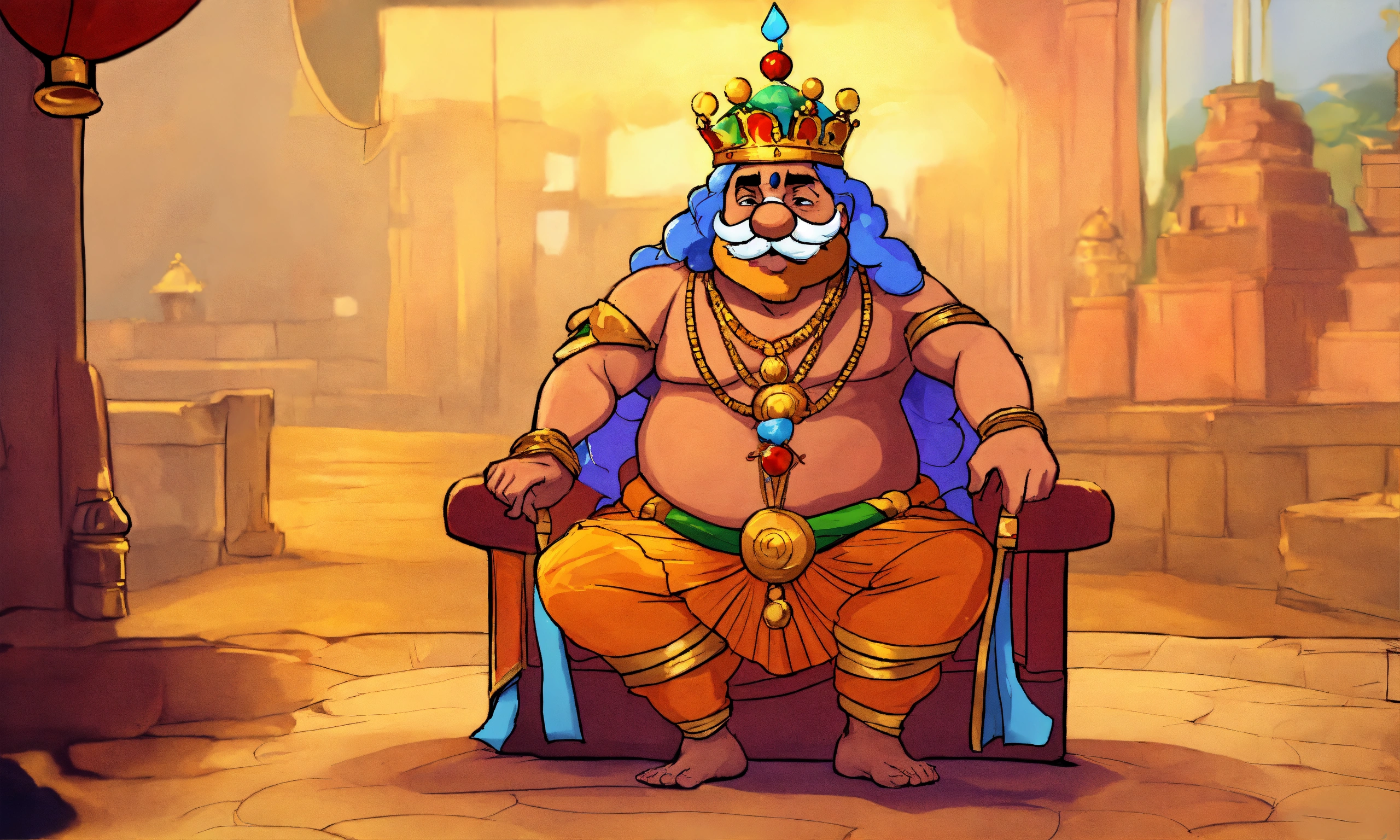 Lexica - Very sad Indian adult king, playful and silly, cartoon