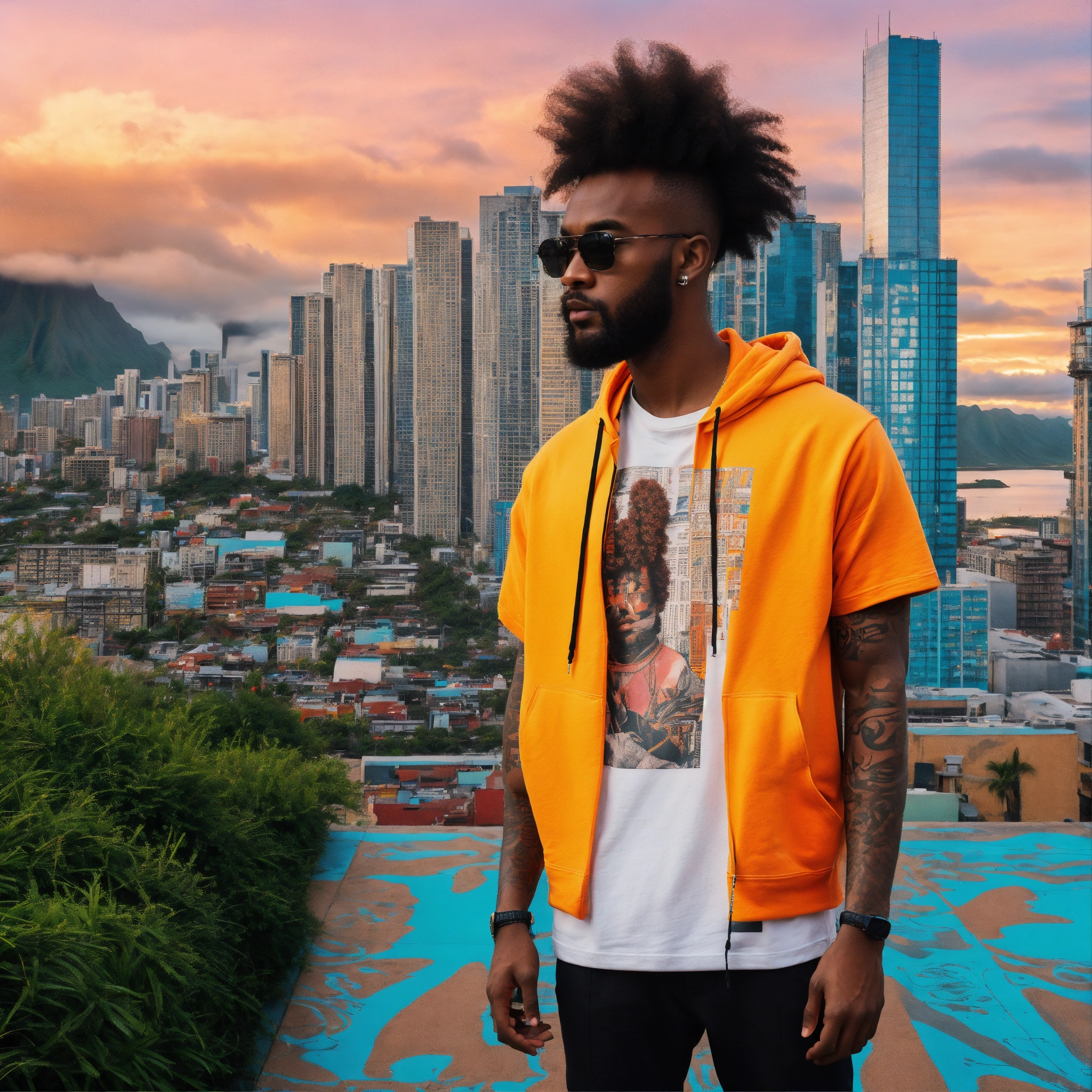 Lexica - Design t-shirt, city, a black male model with natural afro ...