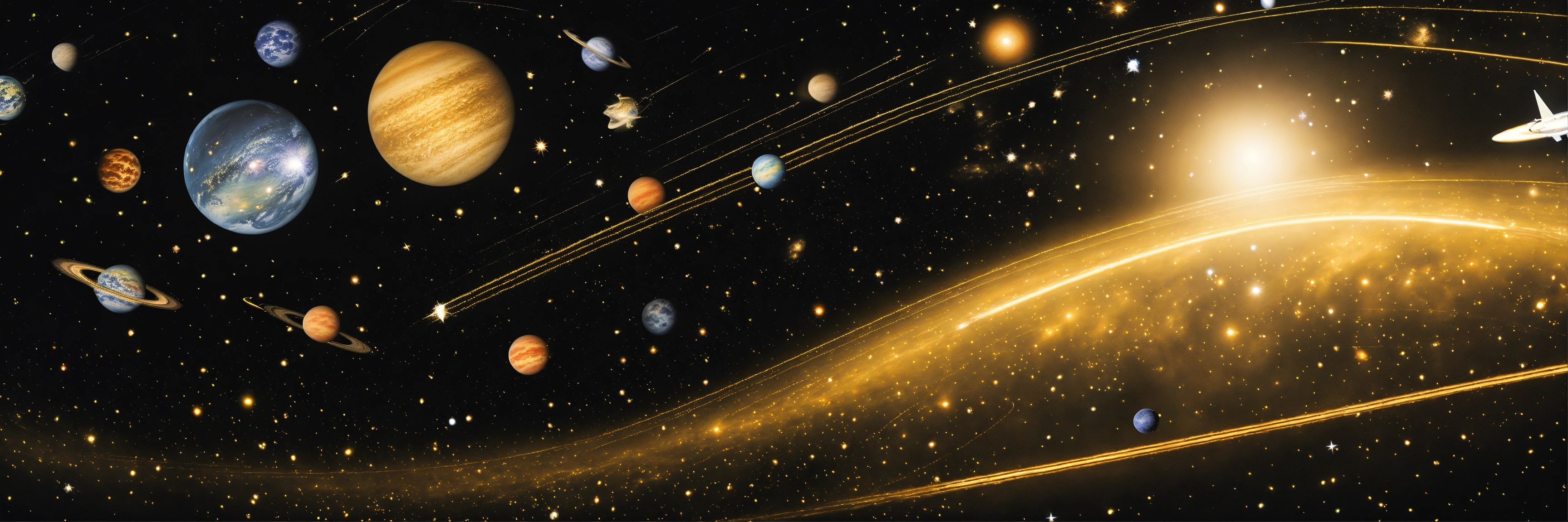 Lexica - Galaxy with lots of planets, rockets, shooting stars in black ...