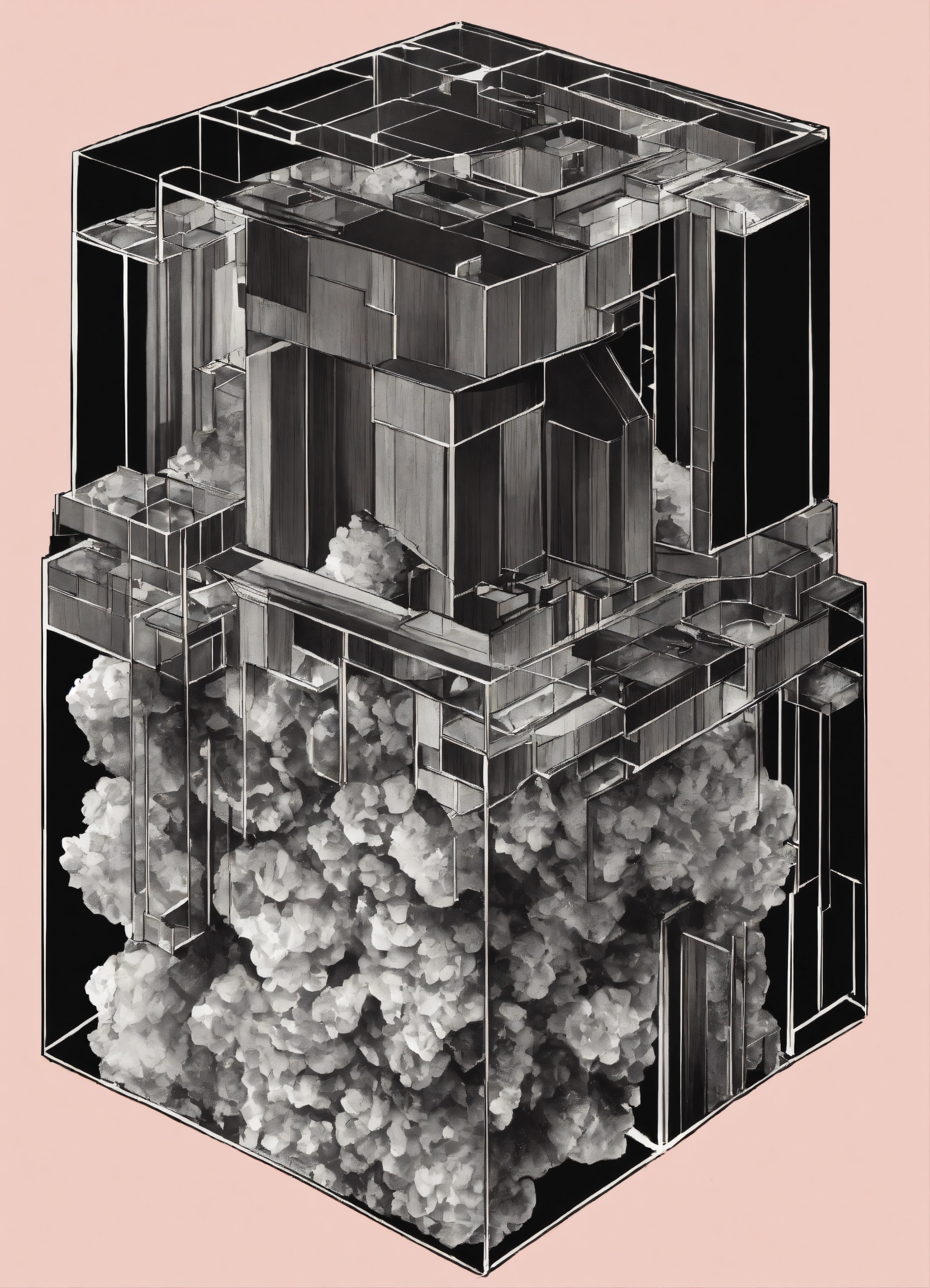 Lexica - A black and white sketch of bismuth crystal