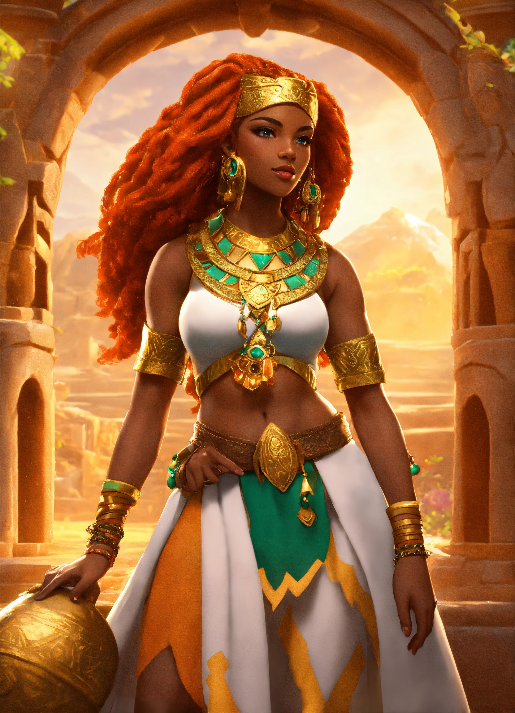 Lexica - Ethiopian mommy body. Urbosa from the Legend of Zelda. Gerudo  warrior. mighty plump. gold jewelry. diamond ornament. 8k resolution.  highly d...