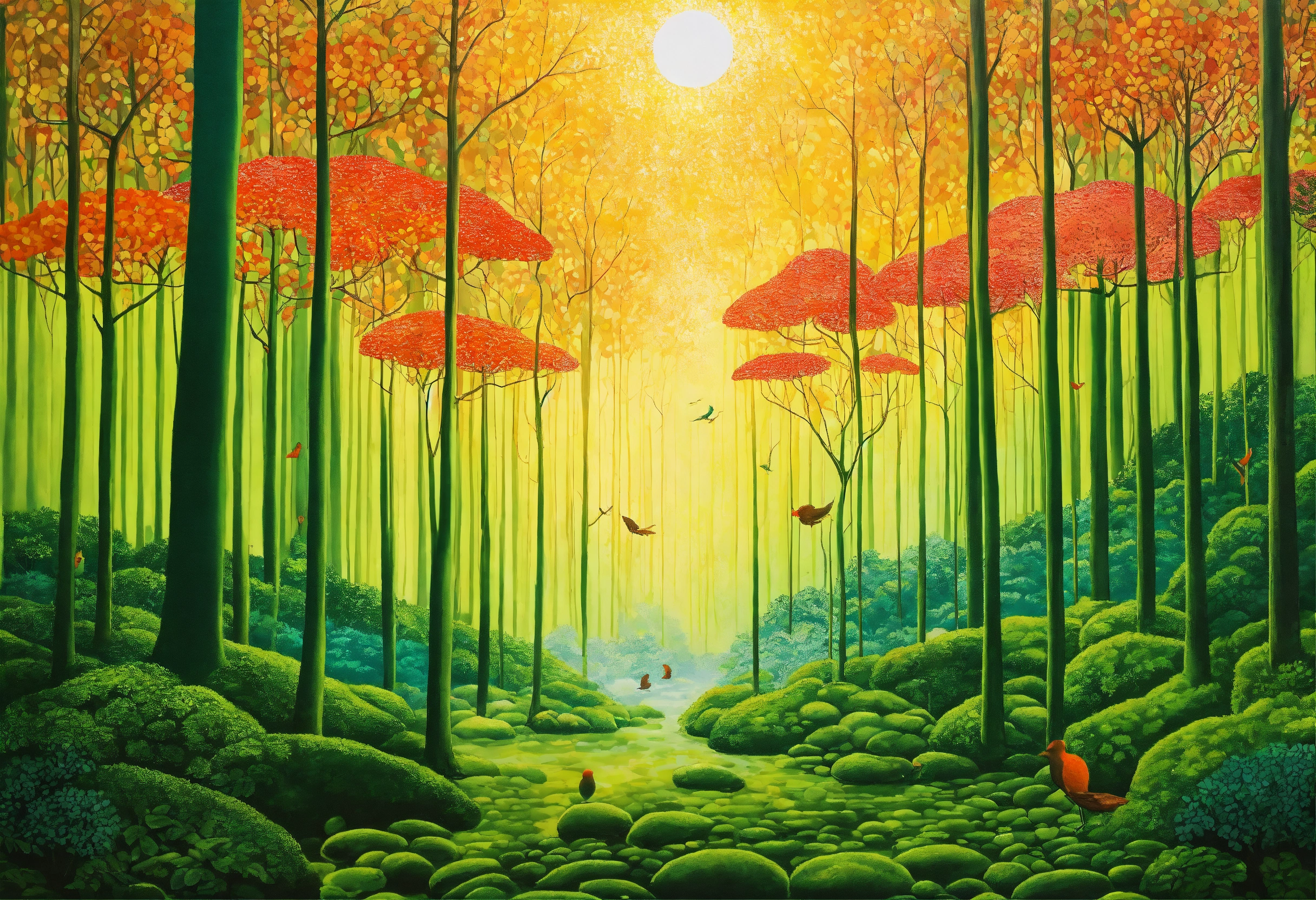 Lexica - A tranquil forest landscape with gentle rays of sunlight ...