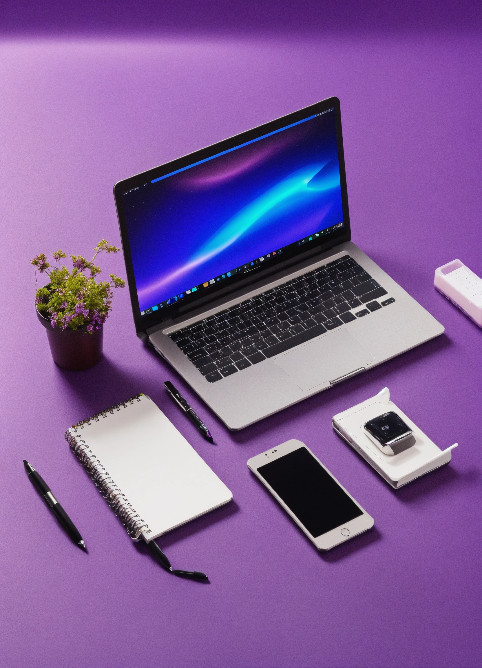 Lexica - Desktop with computer notepad pen pen phone and similar ...