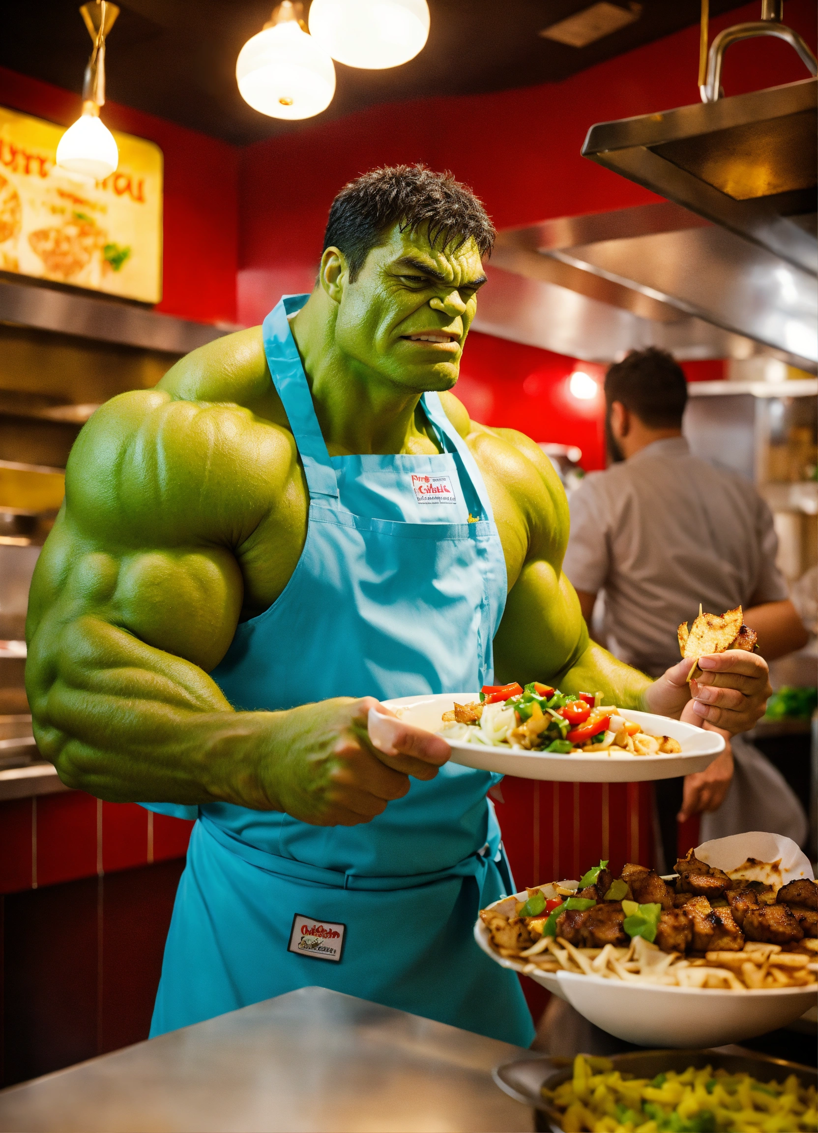 Lexica - Hulk in a chef's uniform at a kebab restaurant,8k,with chef ...