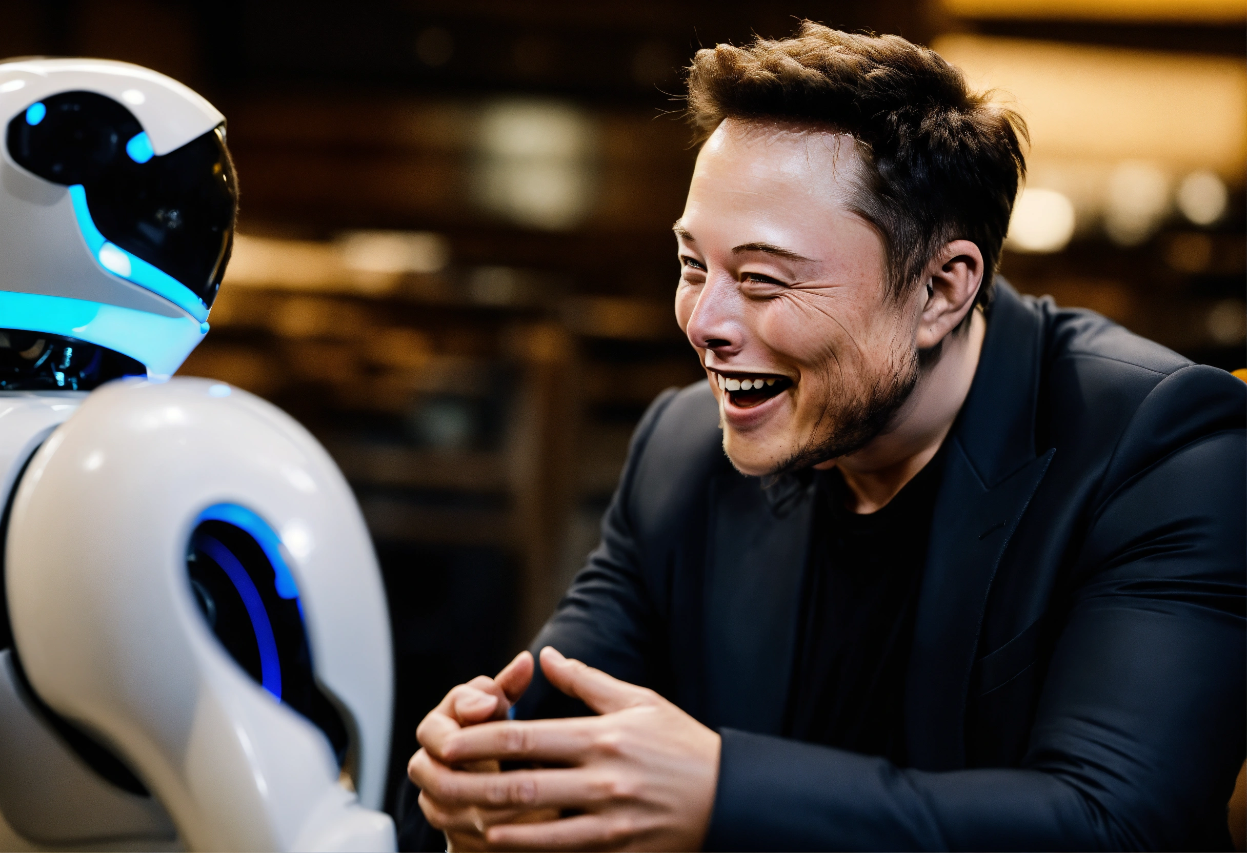 Lexica - Elon musk interacting and laughing with an AI robot