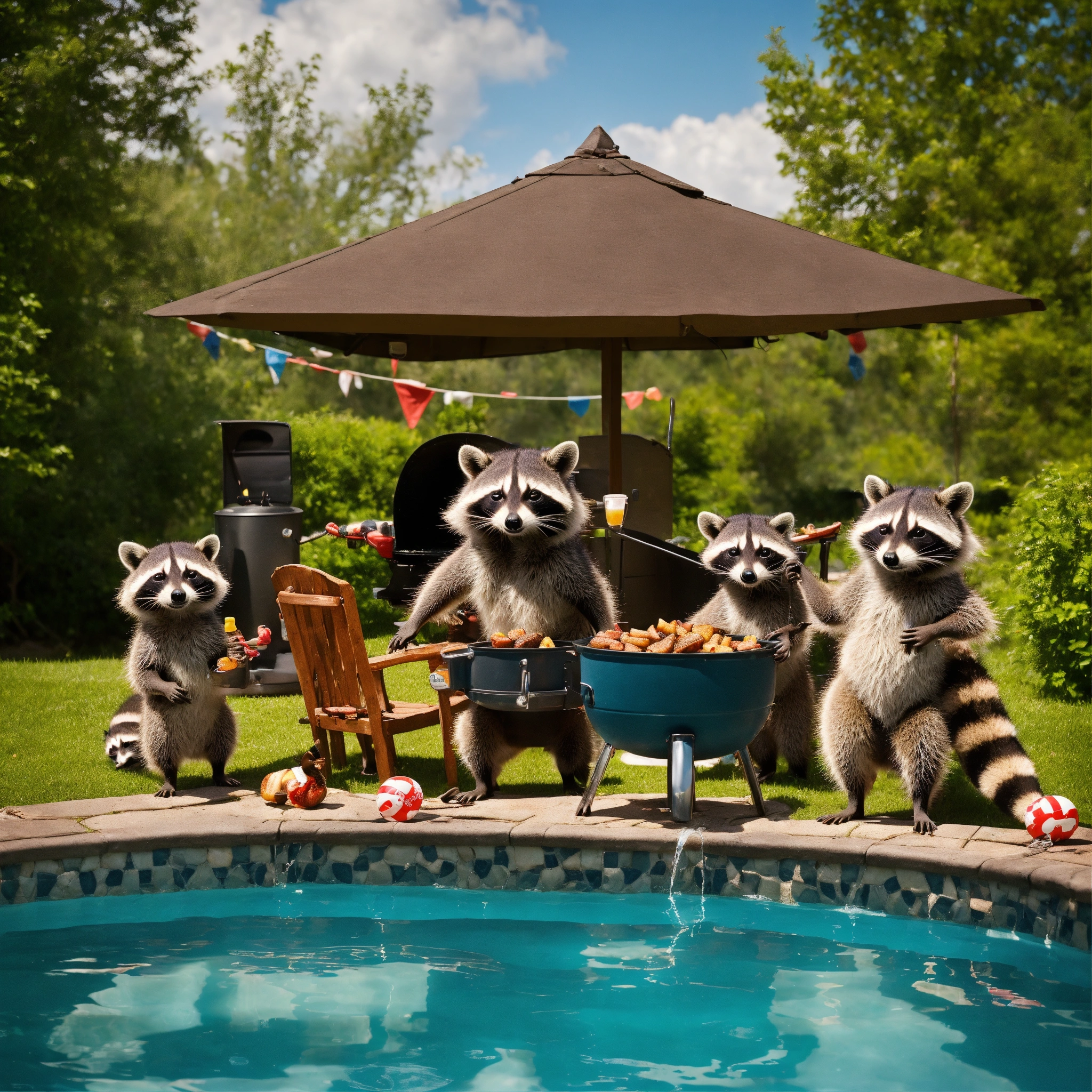 Lexica - A raccoon family celebrating Labor Day in their backyard that ...