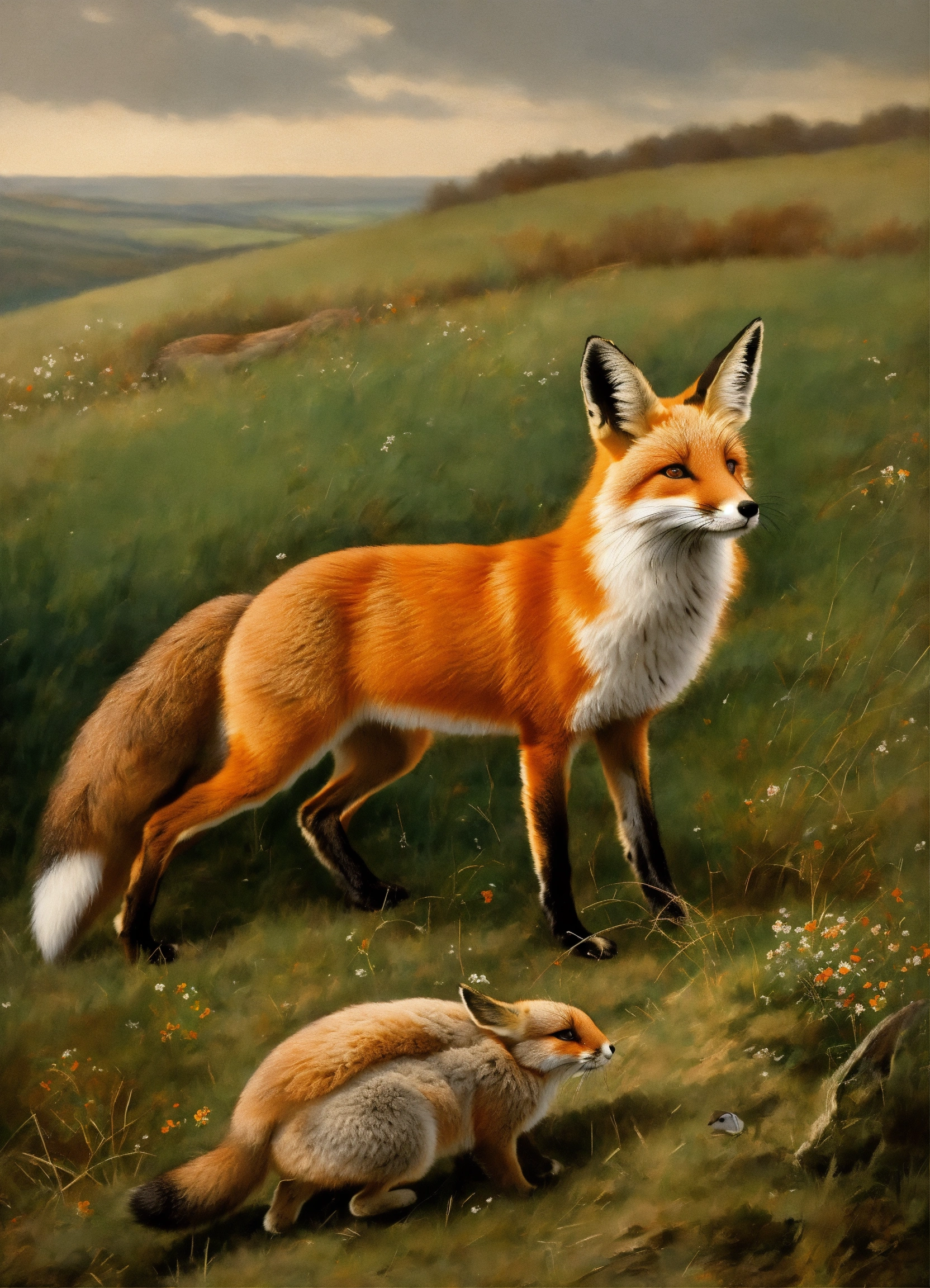 Lexica - A fox hunting a rabbit. Contemporanean art.