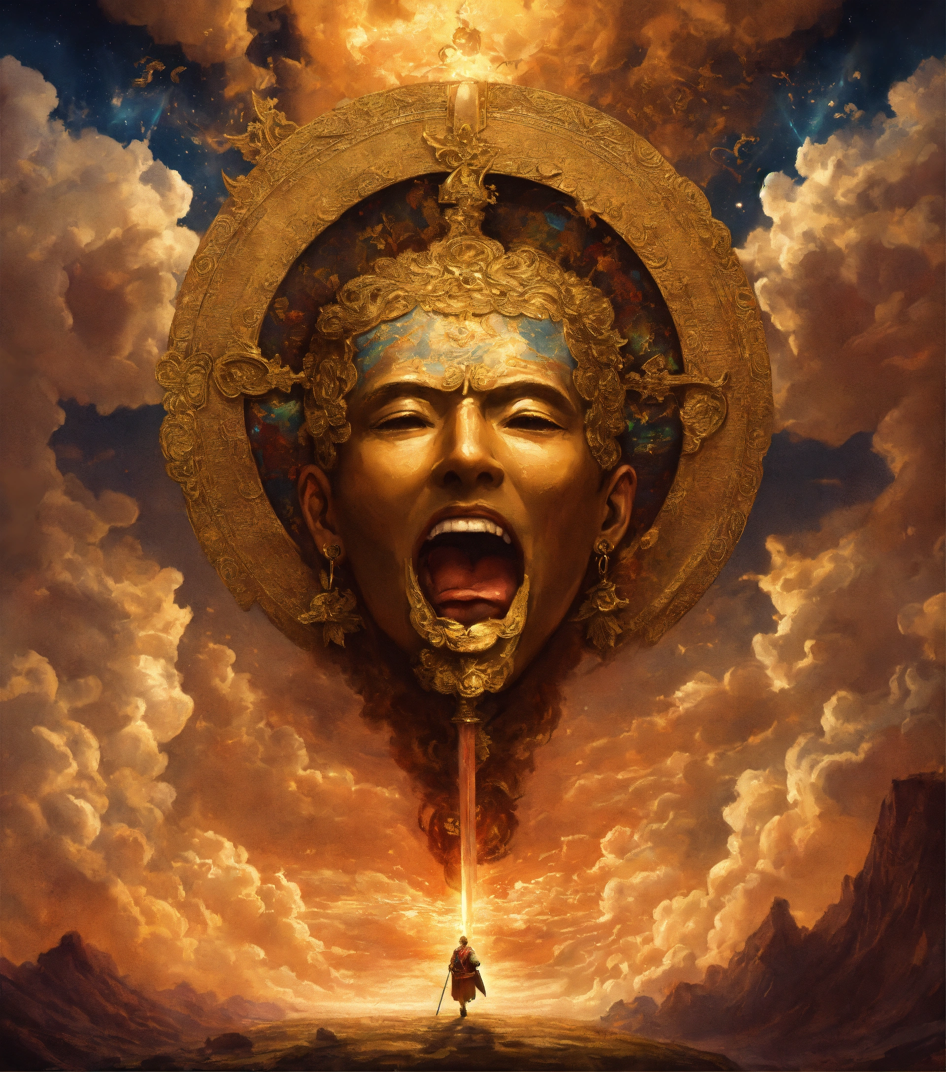 Lexica - In the heavens, the face of an enlightened man with an opened ...