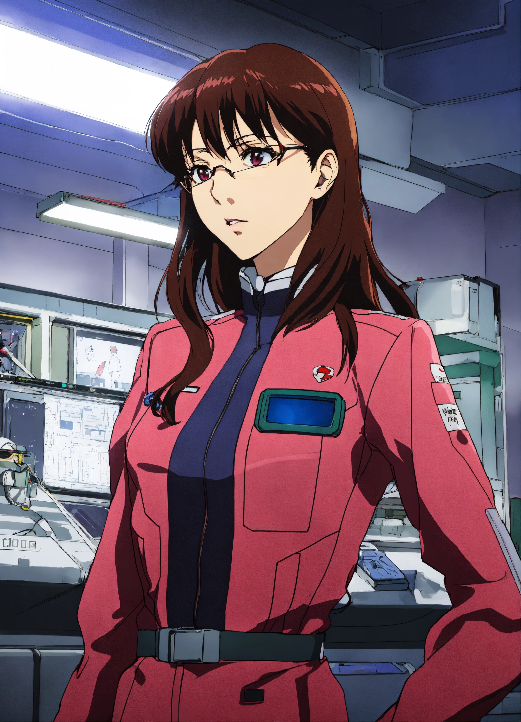 Lexica - Portrait of Mari Makinami Illustrious from Neon Genesis Evangelion,  inside the NERV lab with lots of scientists, detailed scene, stunning de...