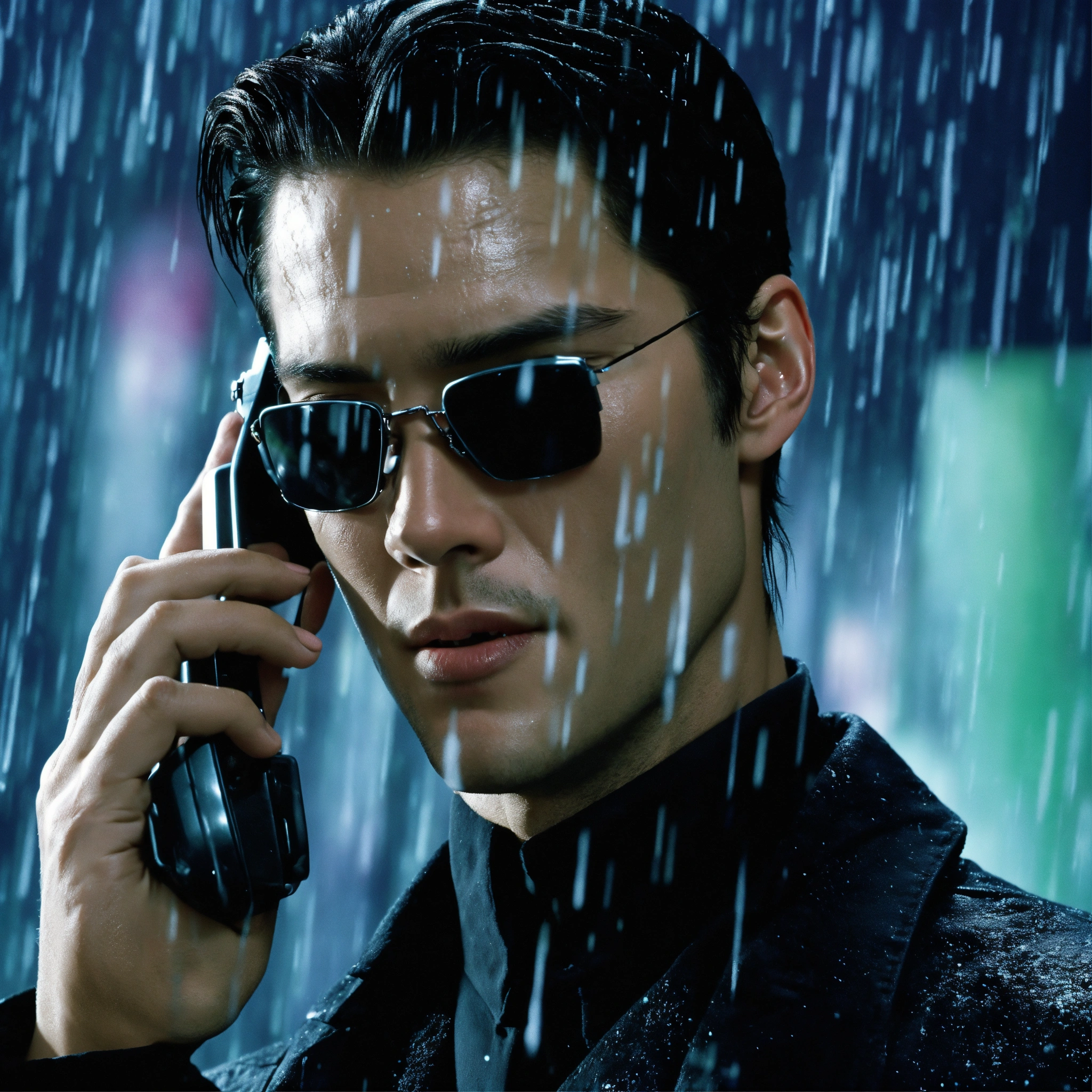 Lexica - Neo from the matrix is frozen, he is calling on an ice phone