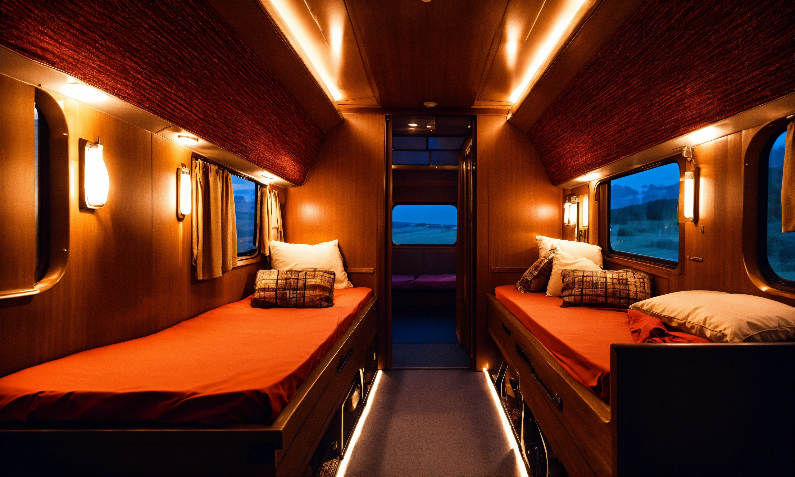 Lexica - Cozy train sleep compartment at night with 4 beds