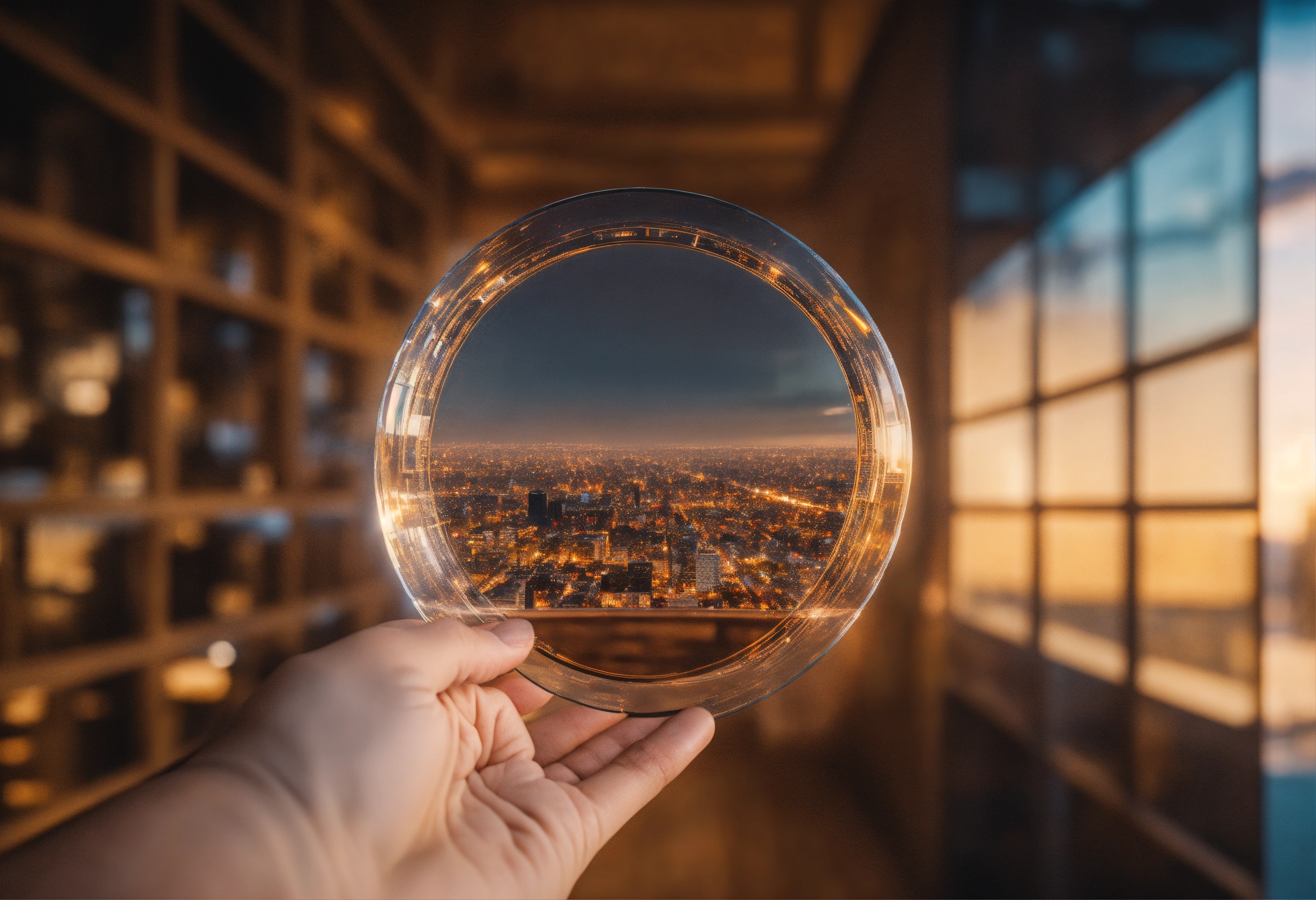 Lexica - Hands clear looking through ultra thin glass circle, future ...