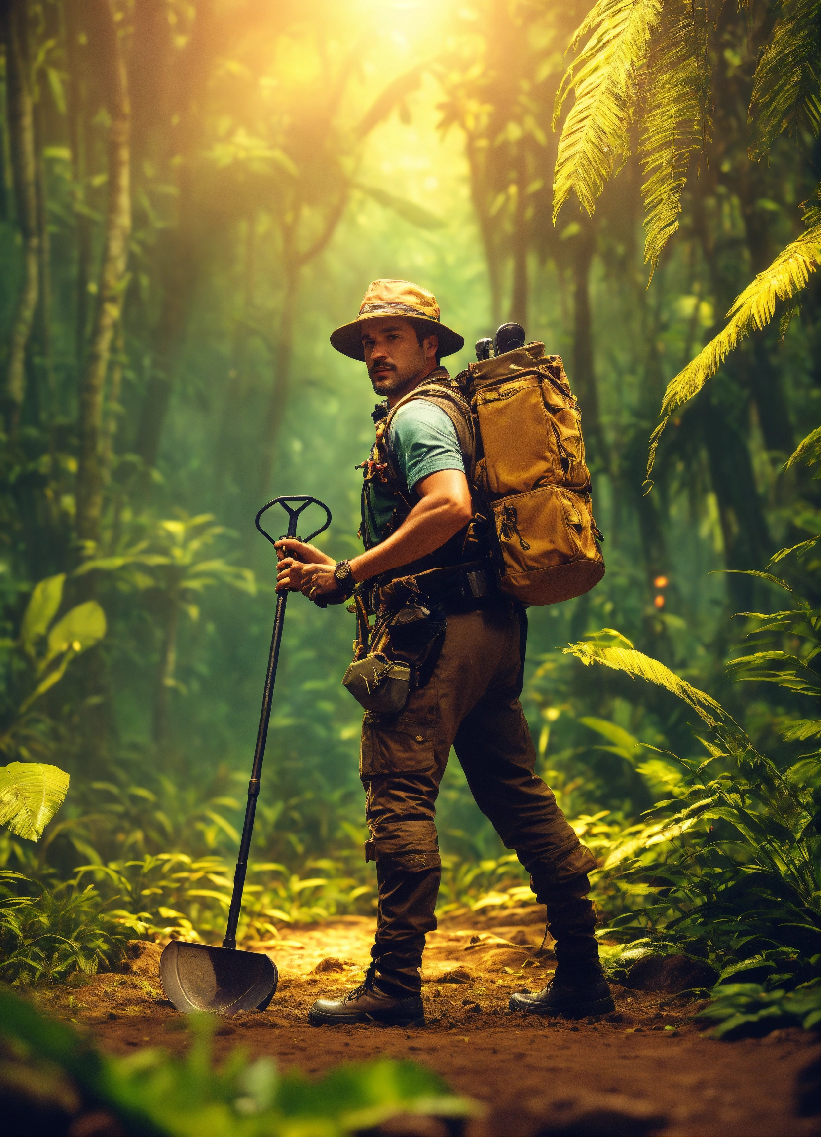 Lexica - A 35-years-old Treasure Hunter with a explorer hat and dressed ...