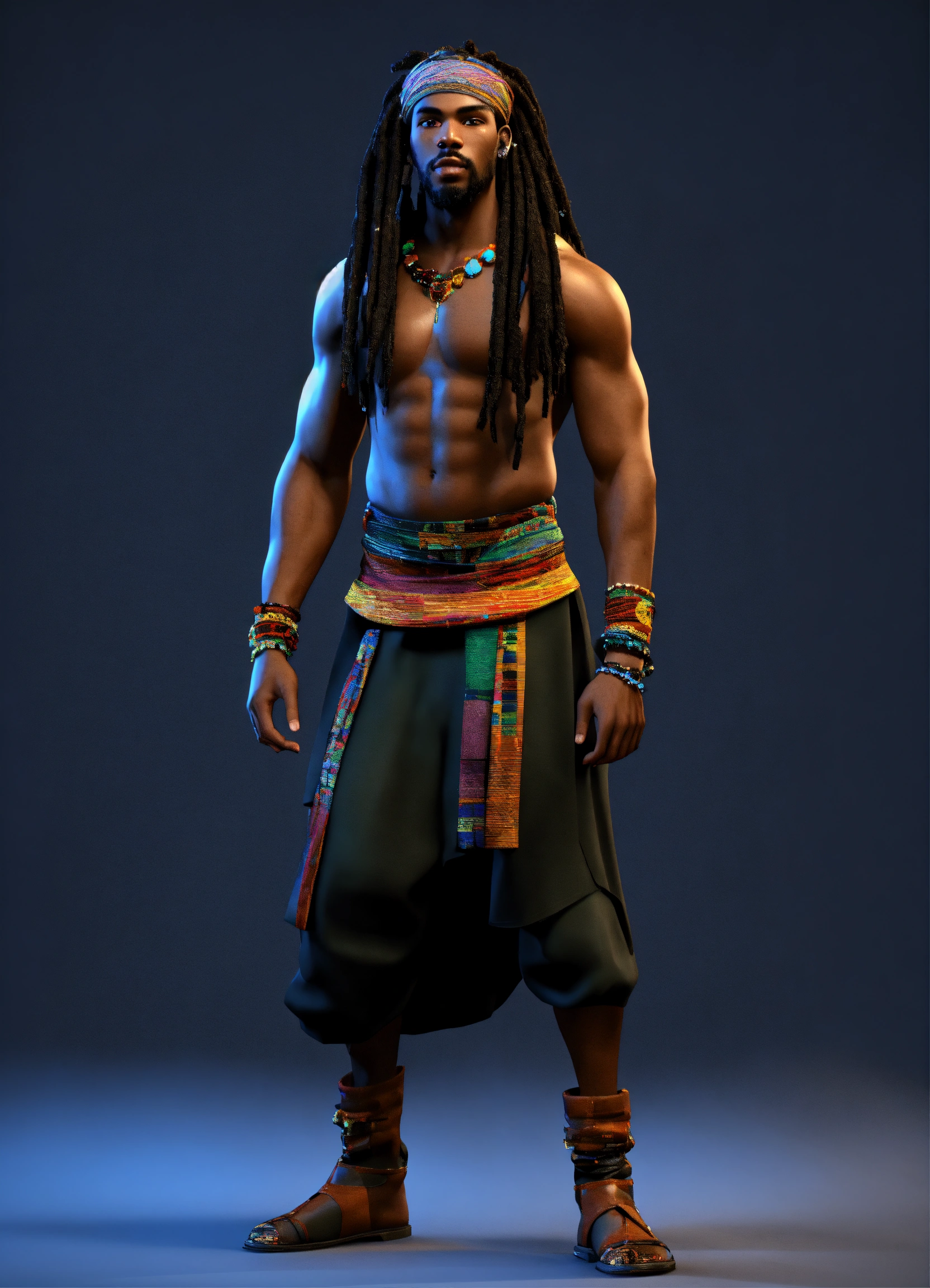 Lexica - 3d render of a Black man with long flowing dreadlocks, 6'5 ...