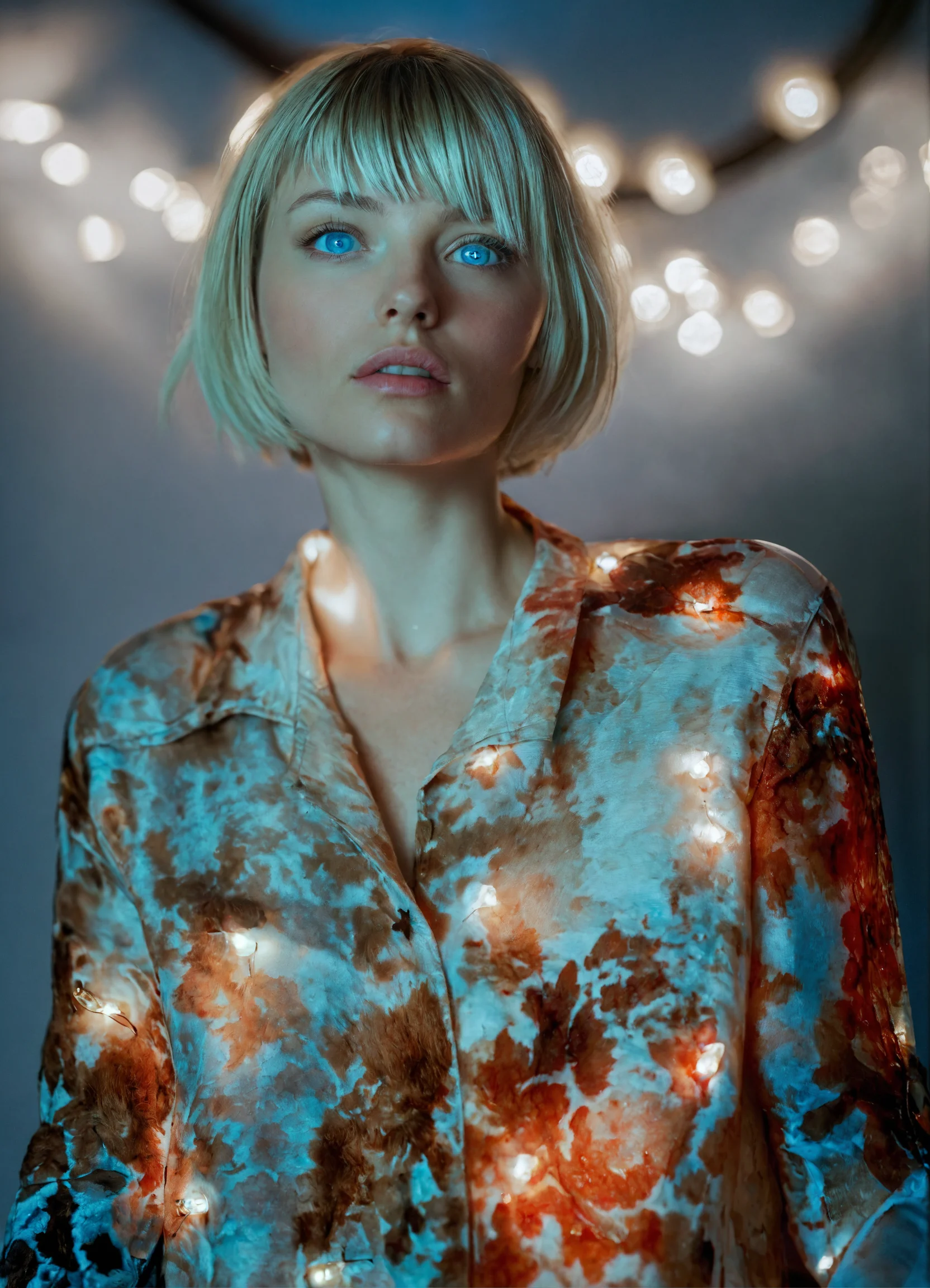 Lexica - Extreme close-up shot portrait of a short blonde haired ...