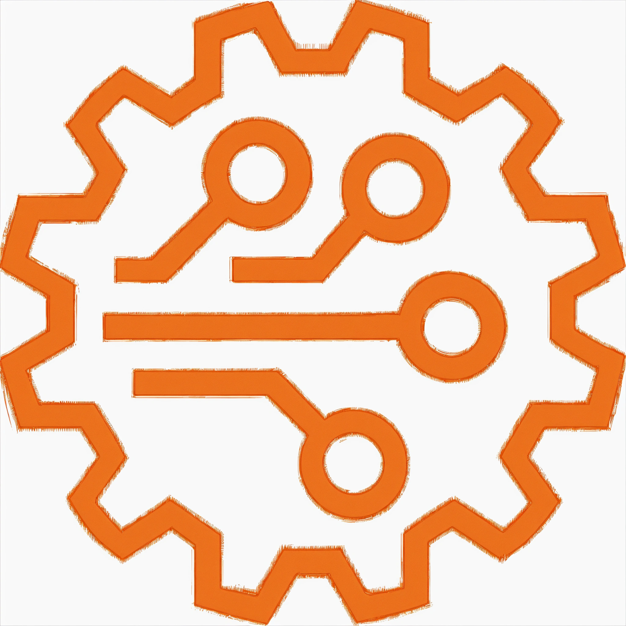 Lexica - Orange filled in gear with white lines tech symbol