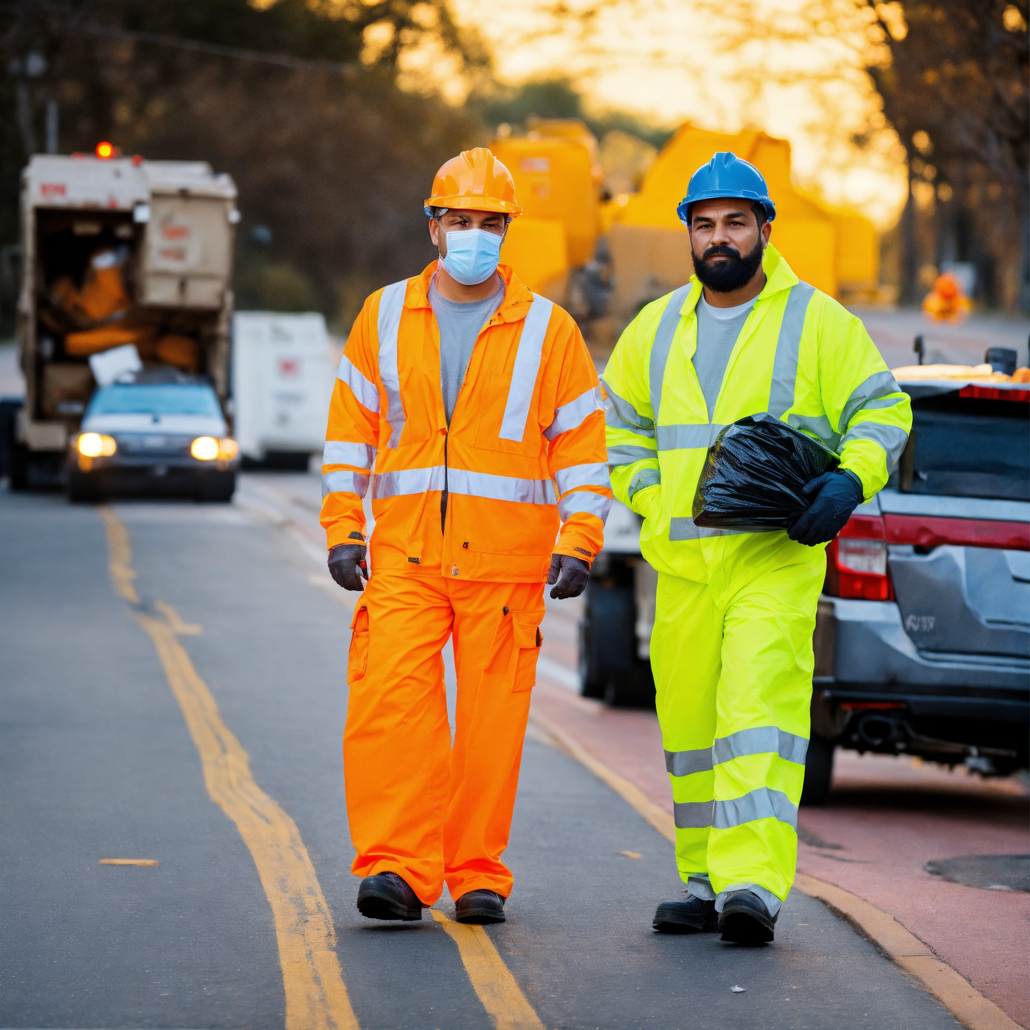 Lexica - Stock images of garbage men doing their job in high-visibility ...