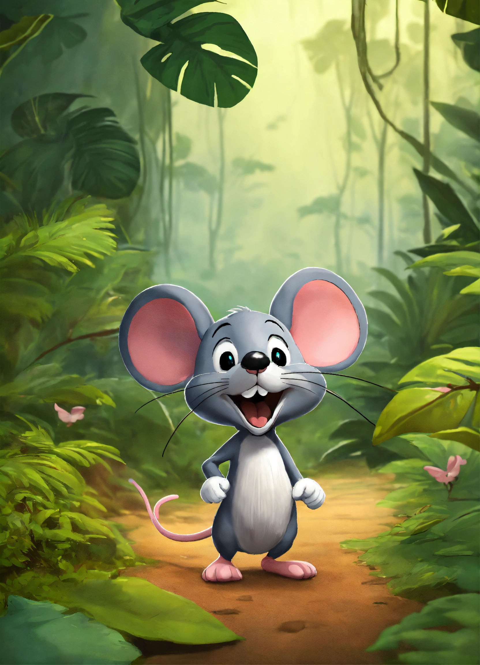 Lexica - Cartoon mouse walking in jungle