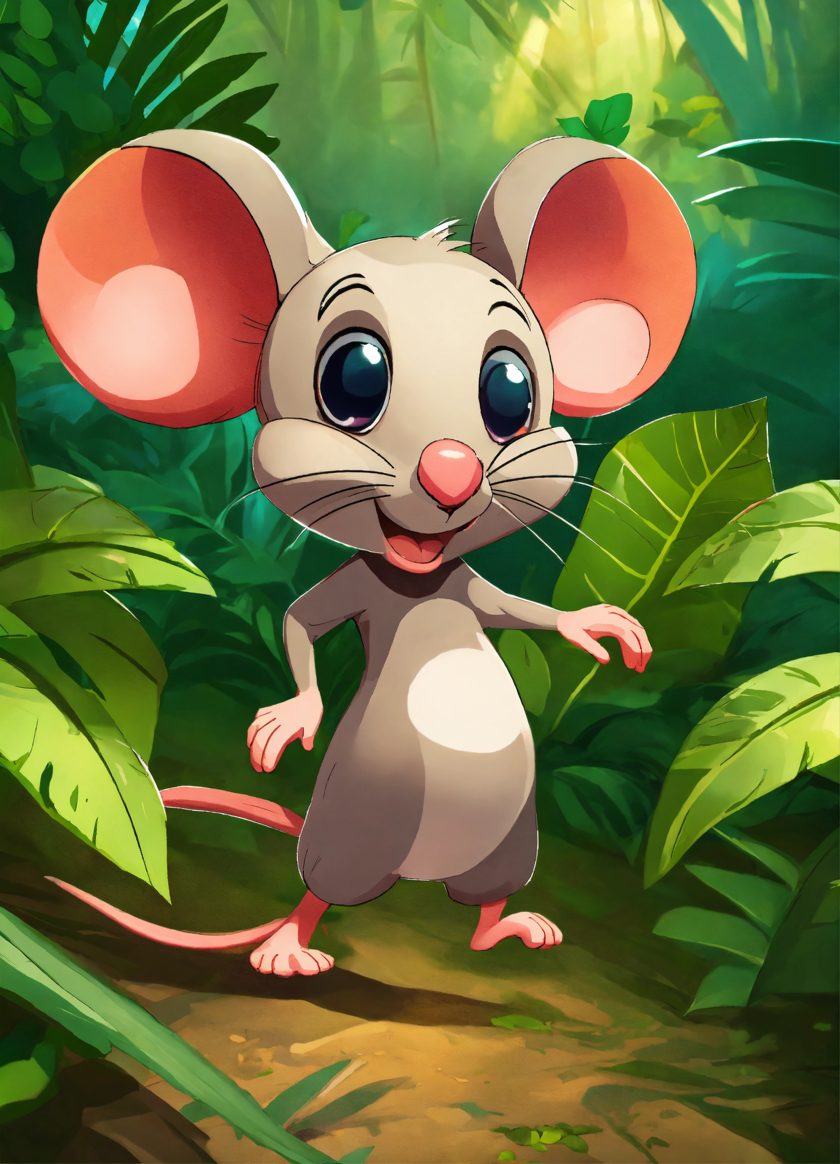 Lexica - Cartoon mouse walking in jungle