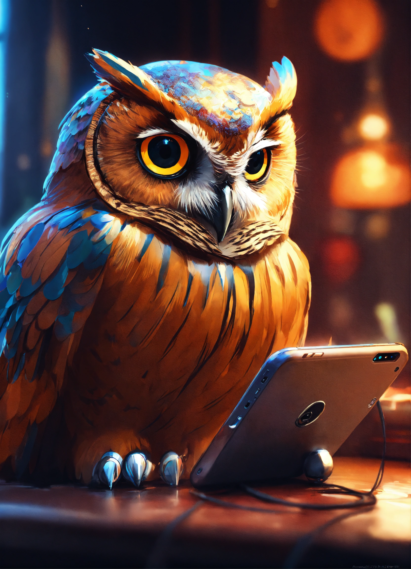 Lexica - Owl looking at a phone, elegant, digital painting, sharp focus ...