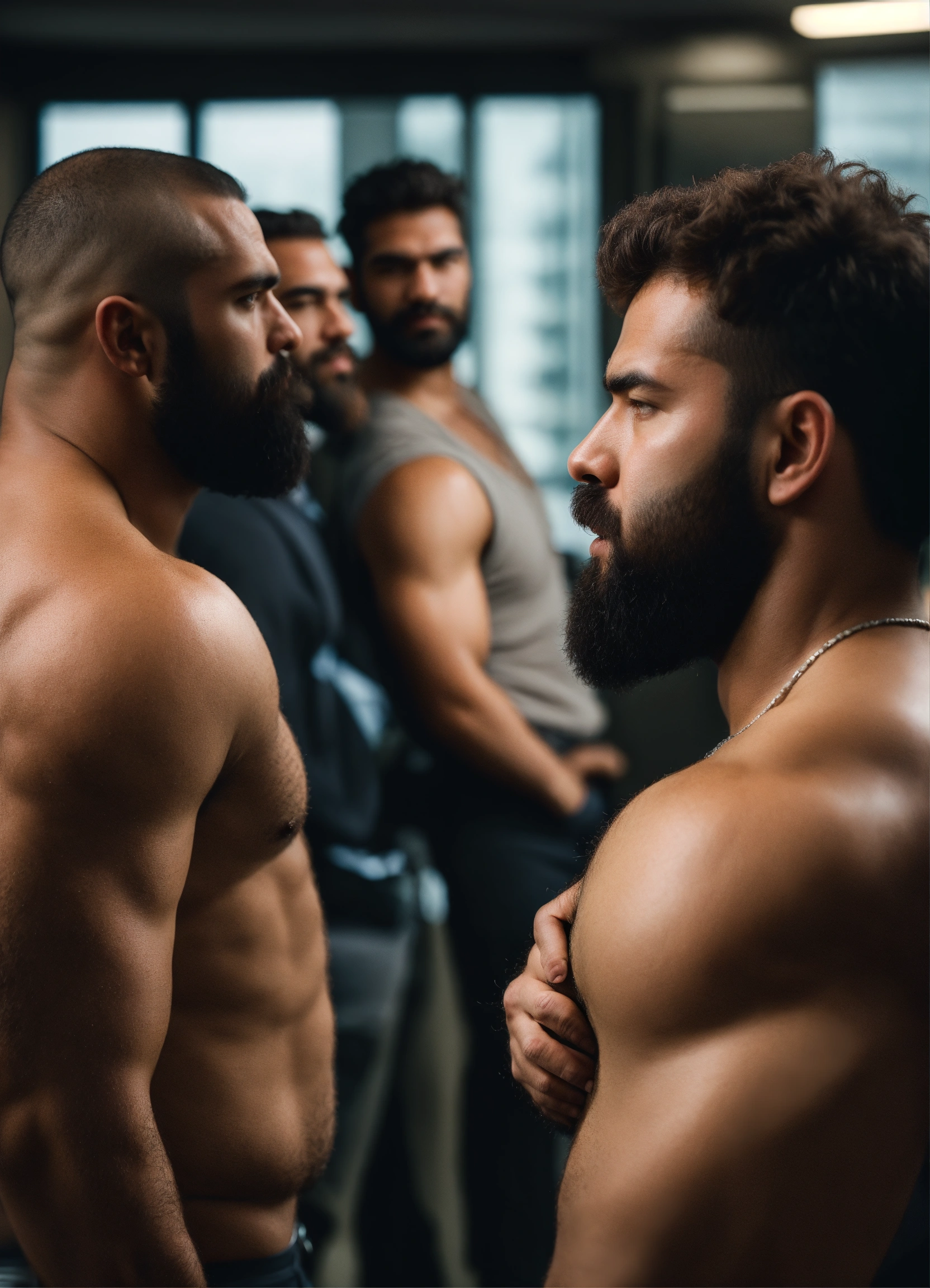 Lexica - Group of burly hairy manly ethnic men ogling each other's ...