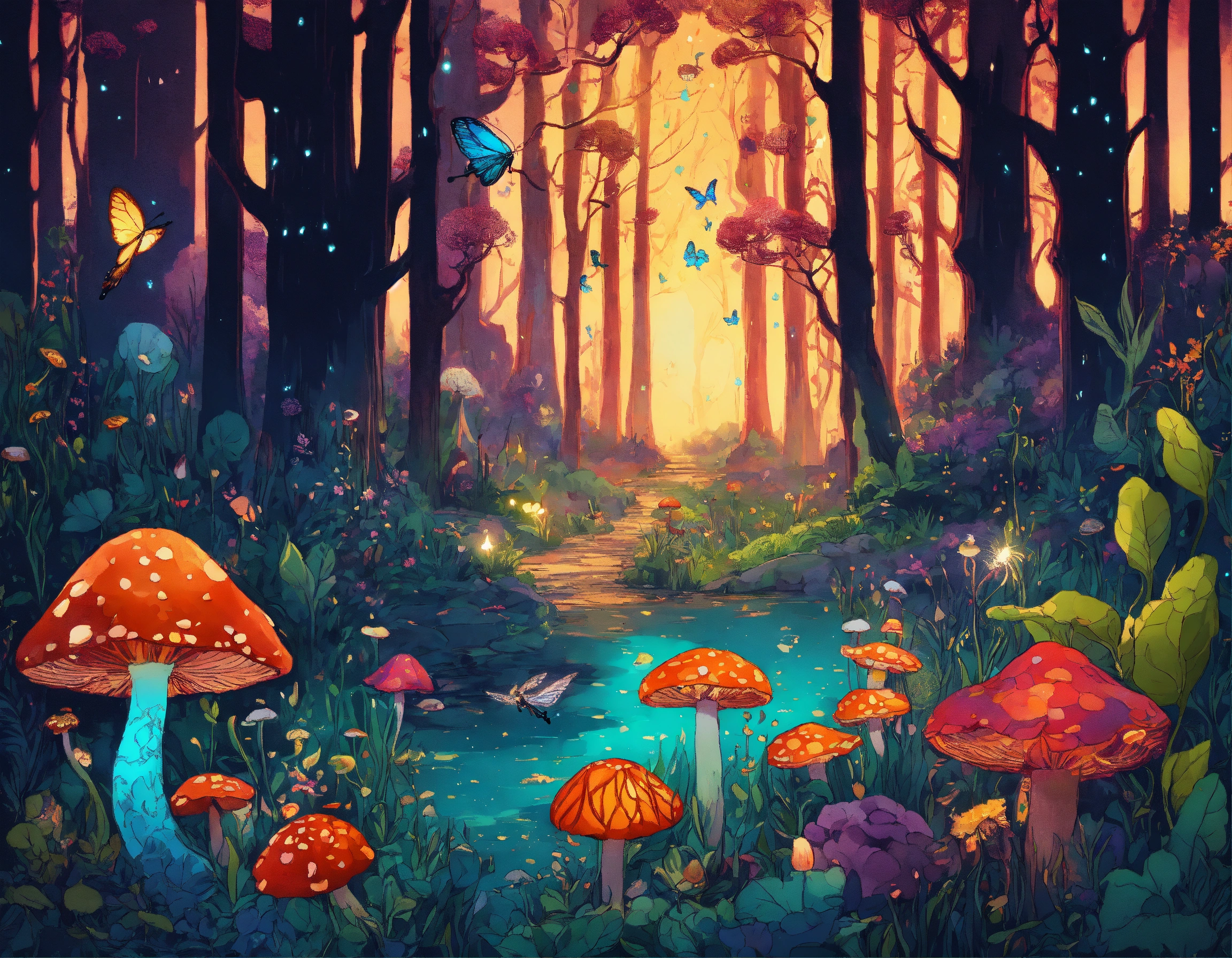 Lexica - A beautiful enchanted forest with fungi and flowers that glow ...