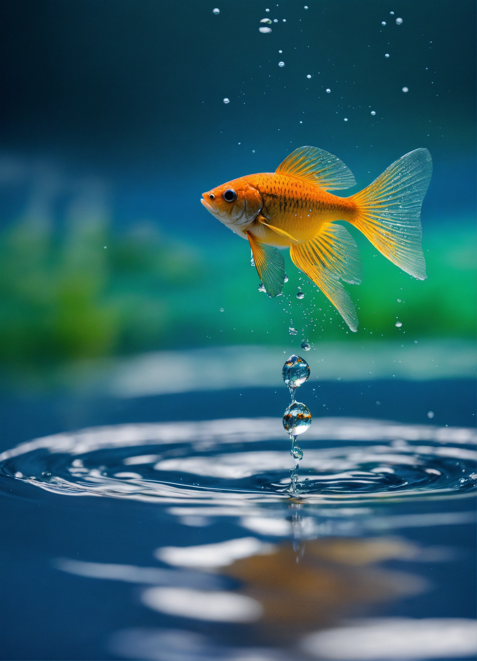 Lexica - The water drop falls below the water surface, it morphs into a ...