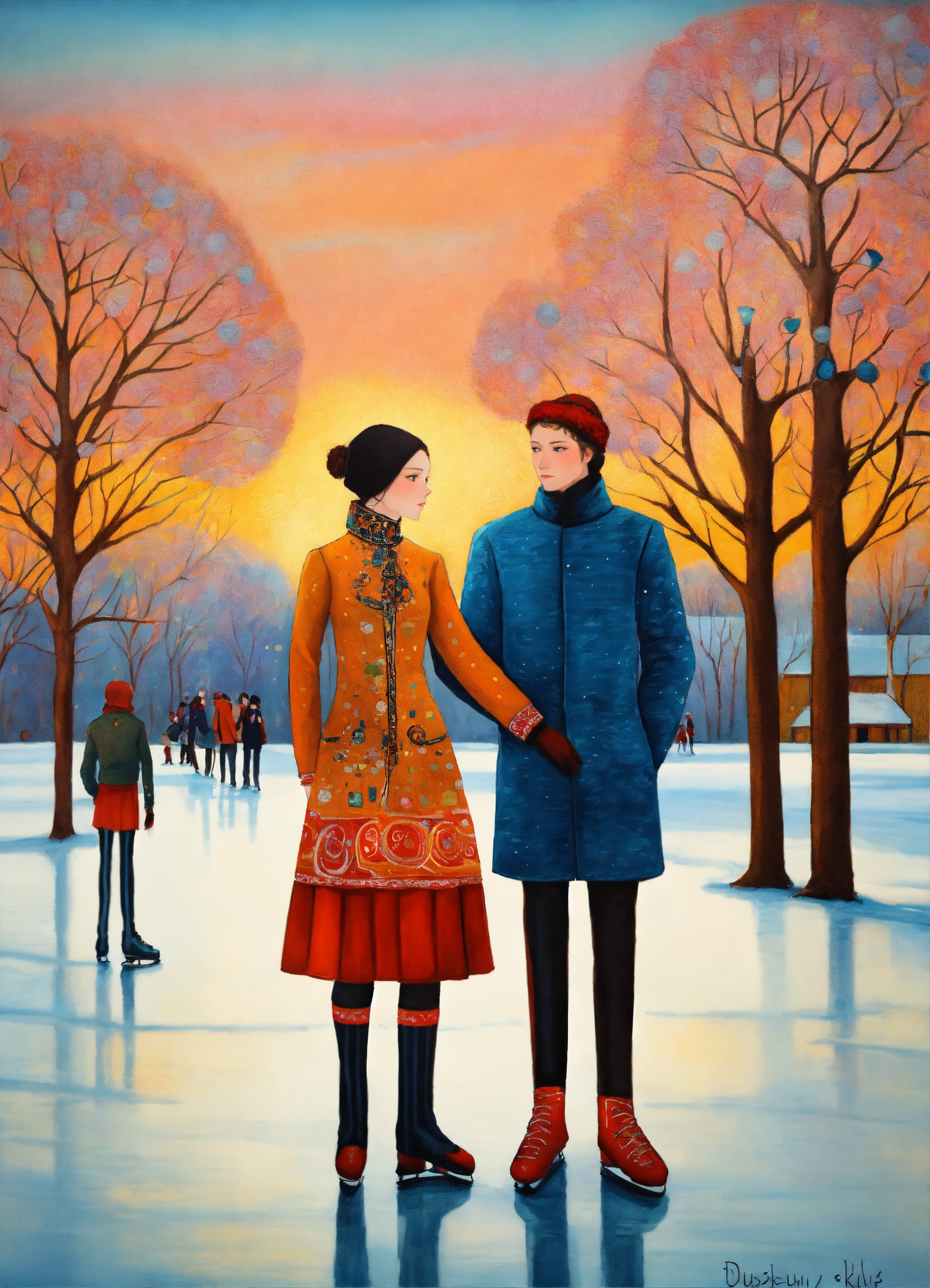 Lexica - Amazing Russian fashionable ice skaters in the sunset outdoor ...