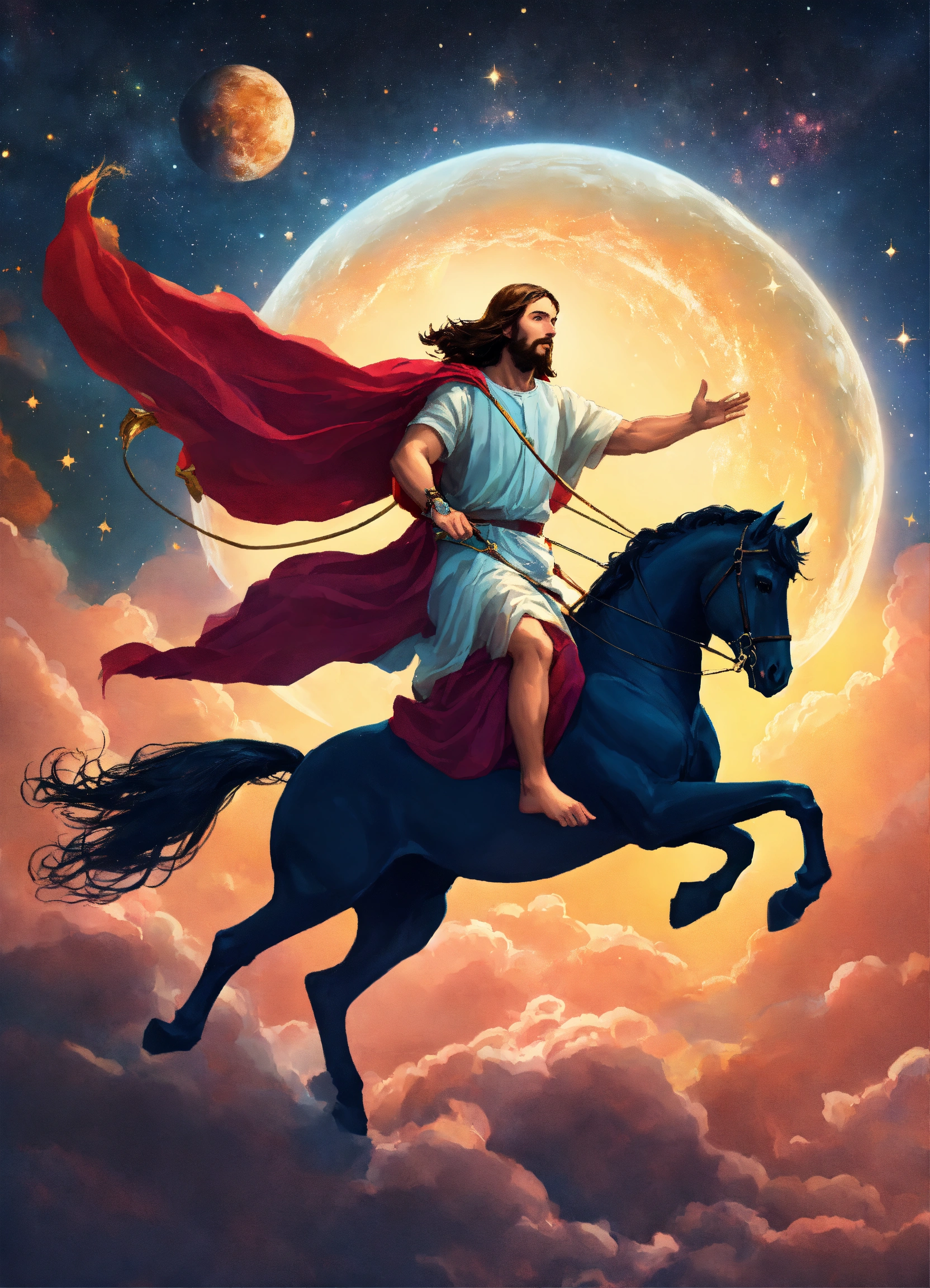 Lexica - Jesus Christ in outer space riding a majestic pegasus.