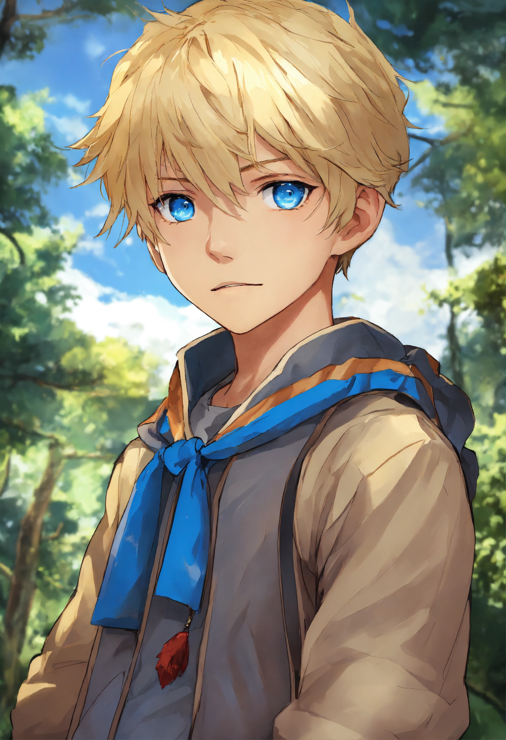 Lexica - Anime, character art, young blonde boy, fantasy, high fantasy,  brat, blue eyes, obnoxious, arrogant, 10-year-old boy, smirk, looking at  view...