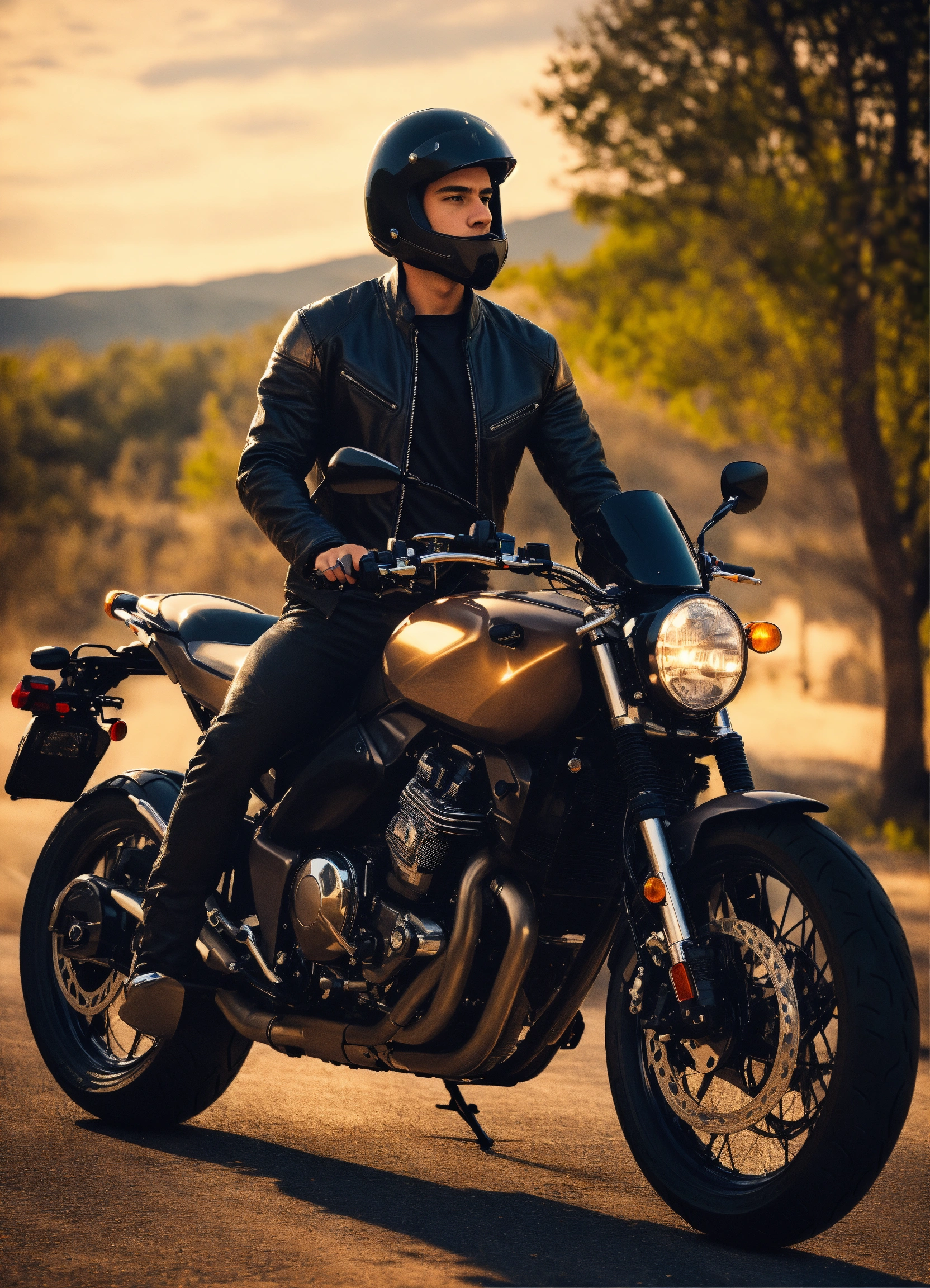 Lexica - Handsome young adult male motorcycle rider realistic on ...