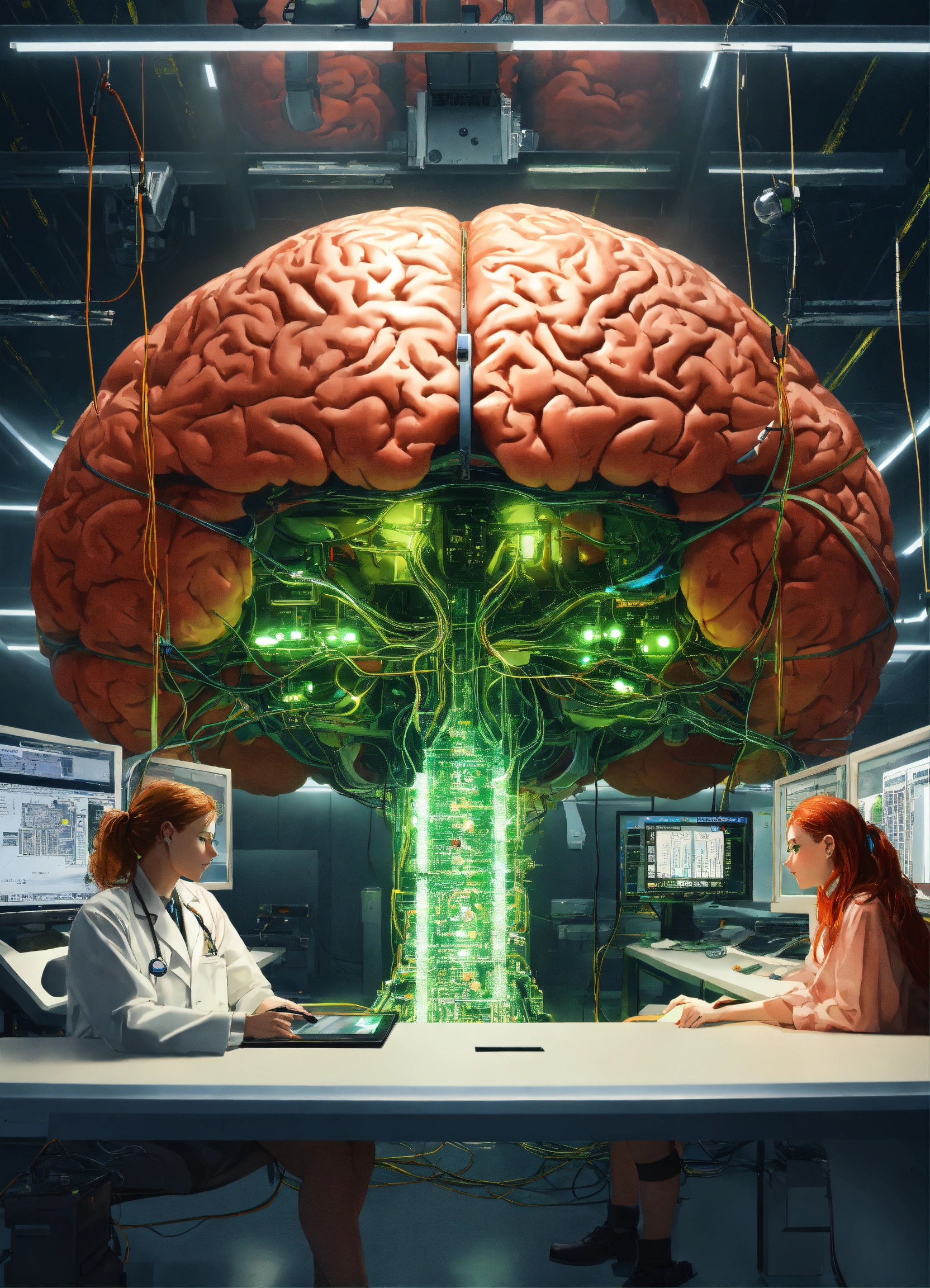 Lexica - In the center of the room, a colossal human brain is ...