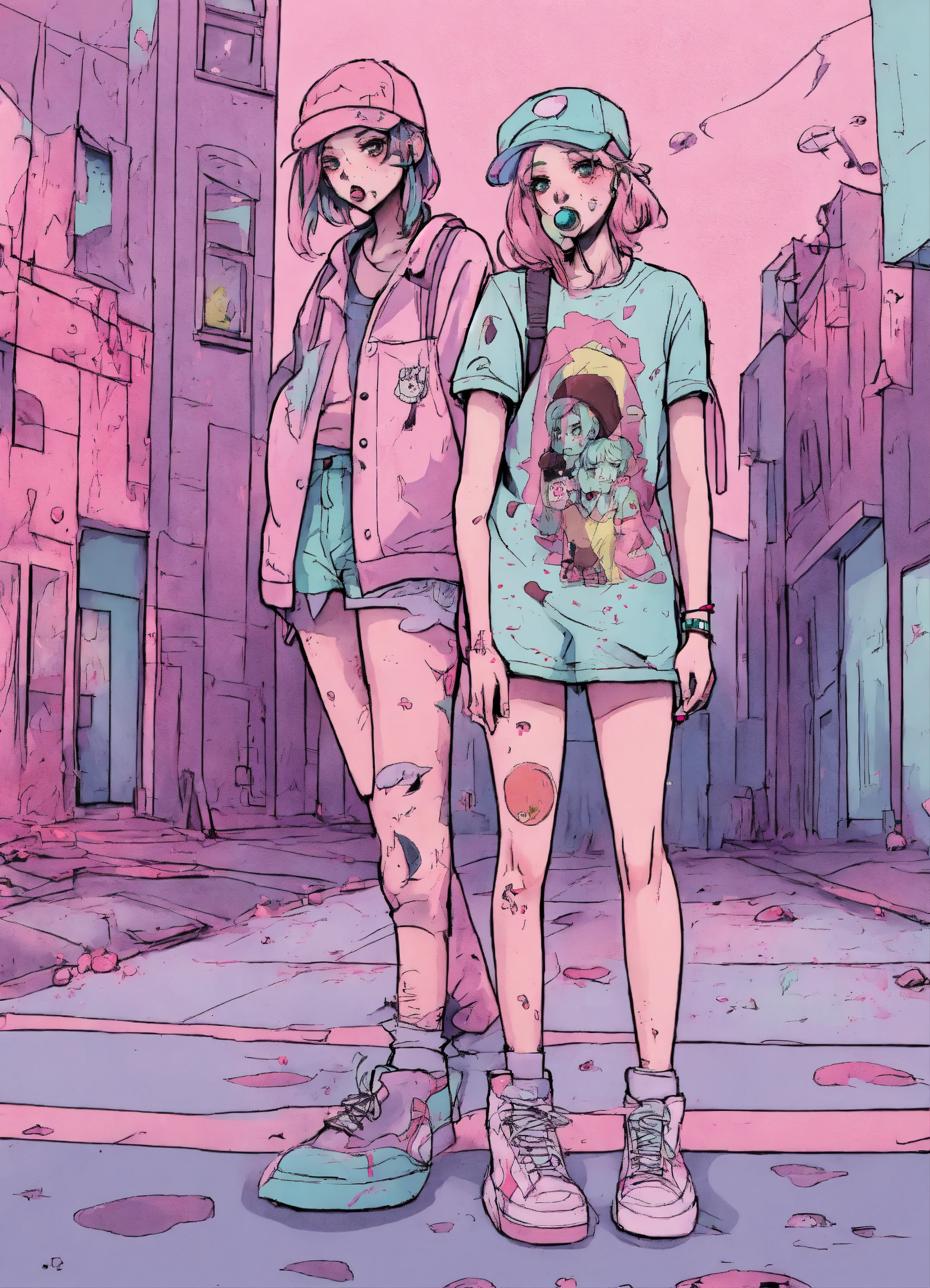 Lexica - Cartoon sketch style, zombies, pastel grunge streetstyle ...