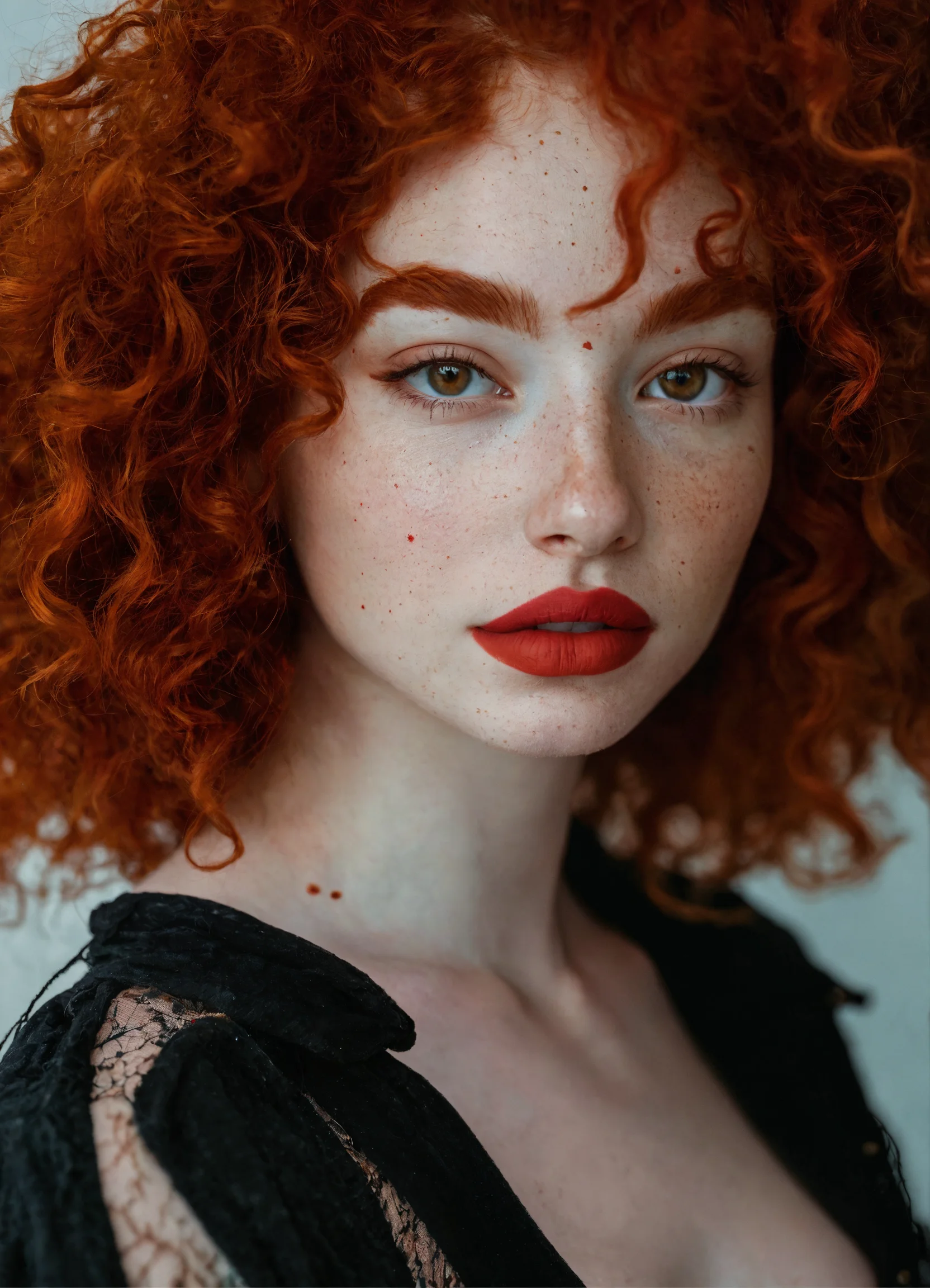 Lexica - Detailed Red-haired Curly Girl With Clear Beautiful Skin 