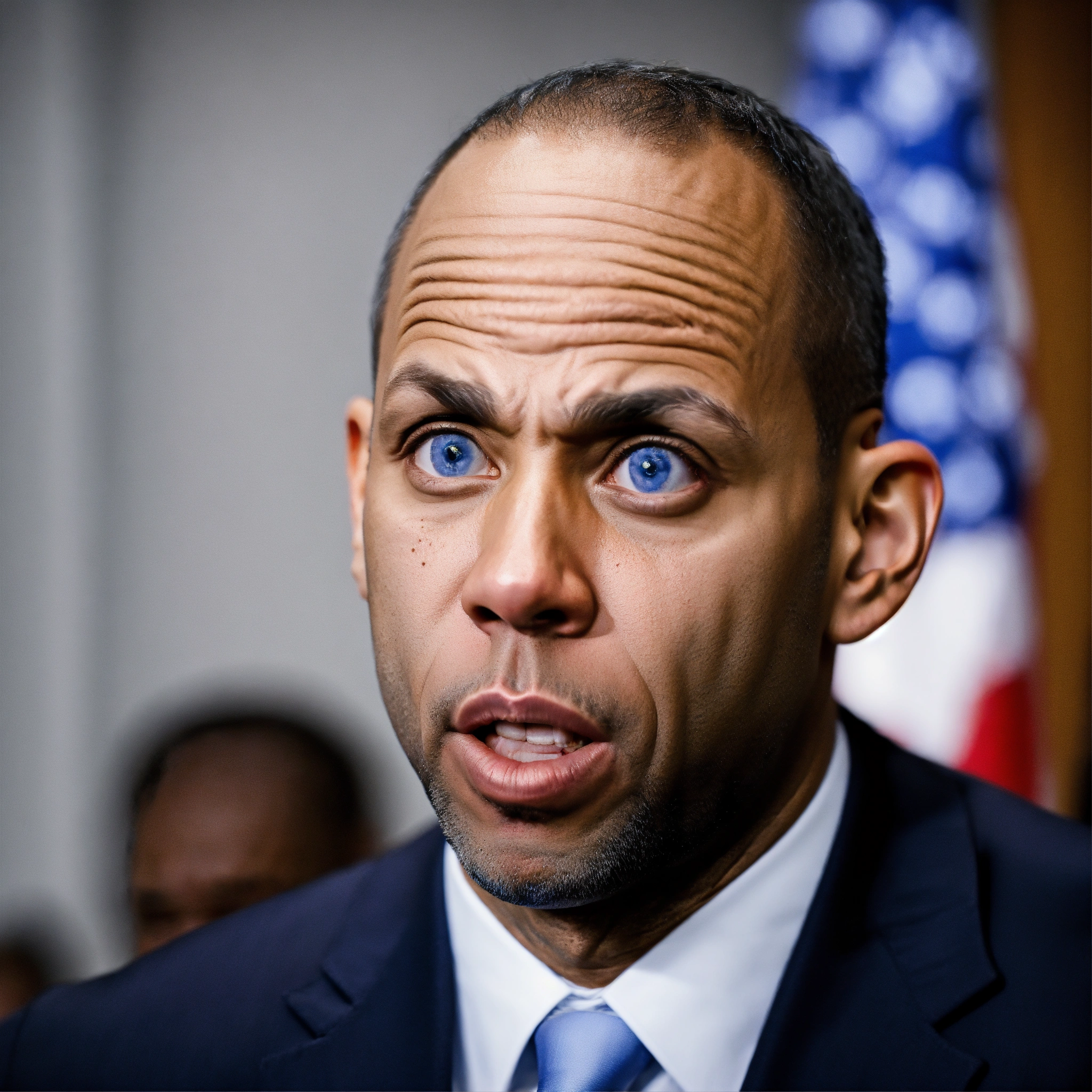 Lexica - SENATOR HAKEEM JEFFRIES LIGHT SILVERY BLUE EYES, ANGRY, MAD ...