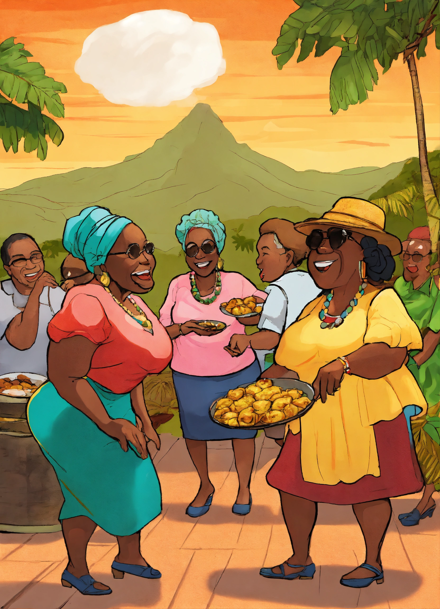 Lexica - A cartoon of dancing Talking Caribbean fried dumplings sharing ...