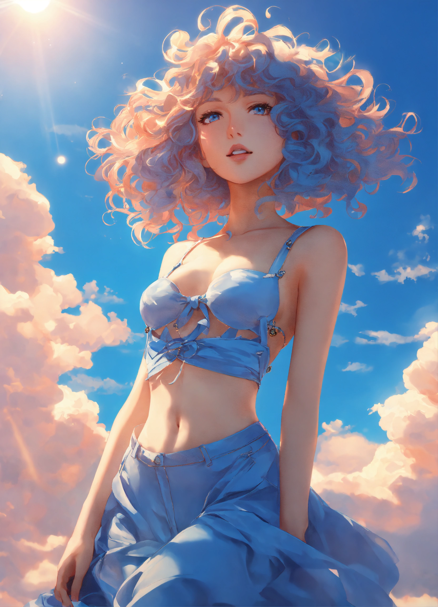 Lexica Beautiful Blue Skin Anime Model Full Body Sun Bathing On Floating Cloud Along The Suns 0181