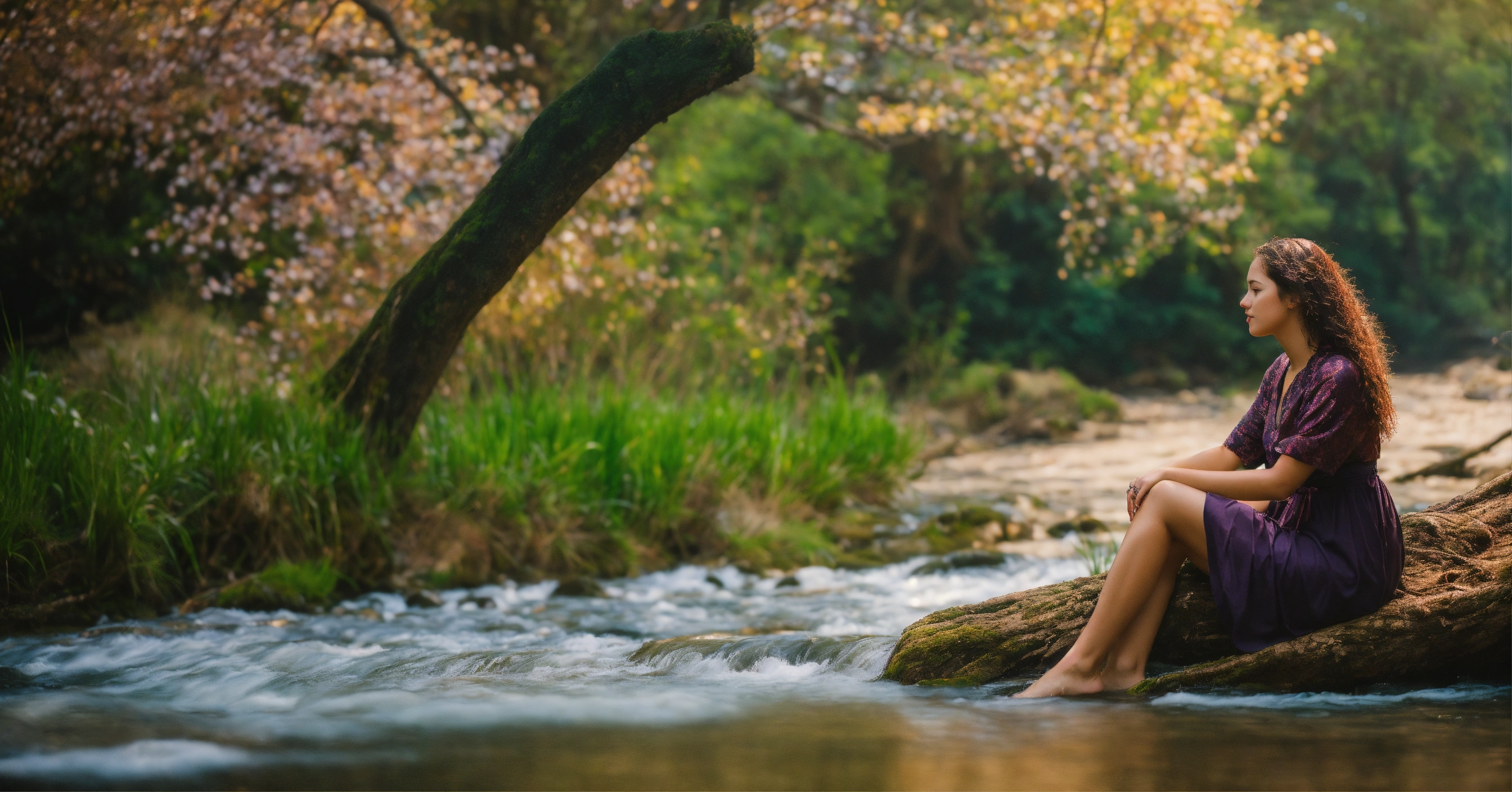 Lexica - A young woman in front full frame, with her feet in the water ...