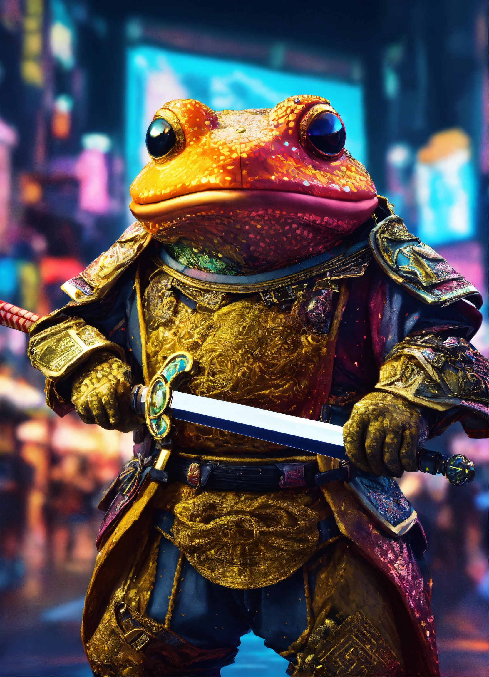 Lexica - A diamond metal occult toad as a Samurai with a sword in a ...