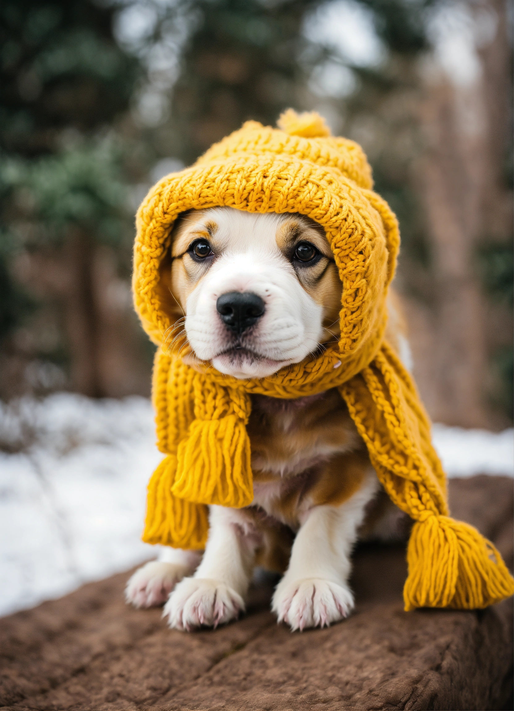 Lexica - A cute puppy wearing a winter hat and scarf