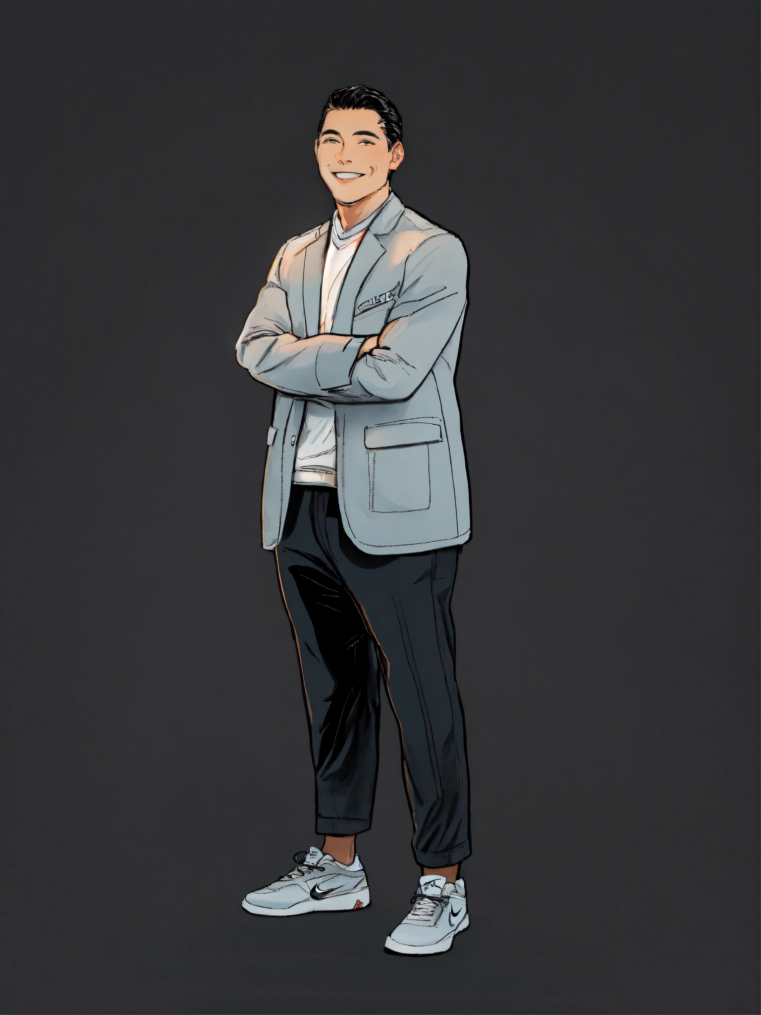 Lexica - A rounded face CEO standing and smiling wearing black and ...