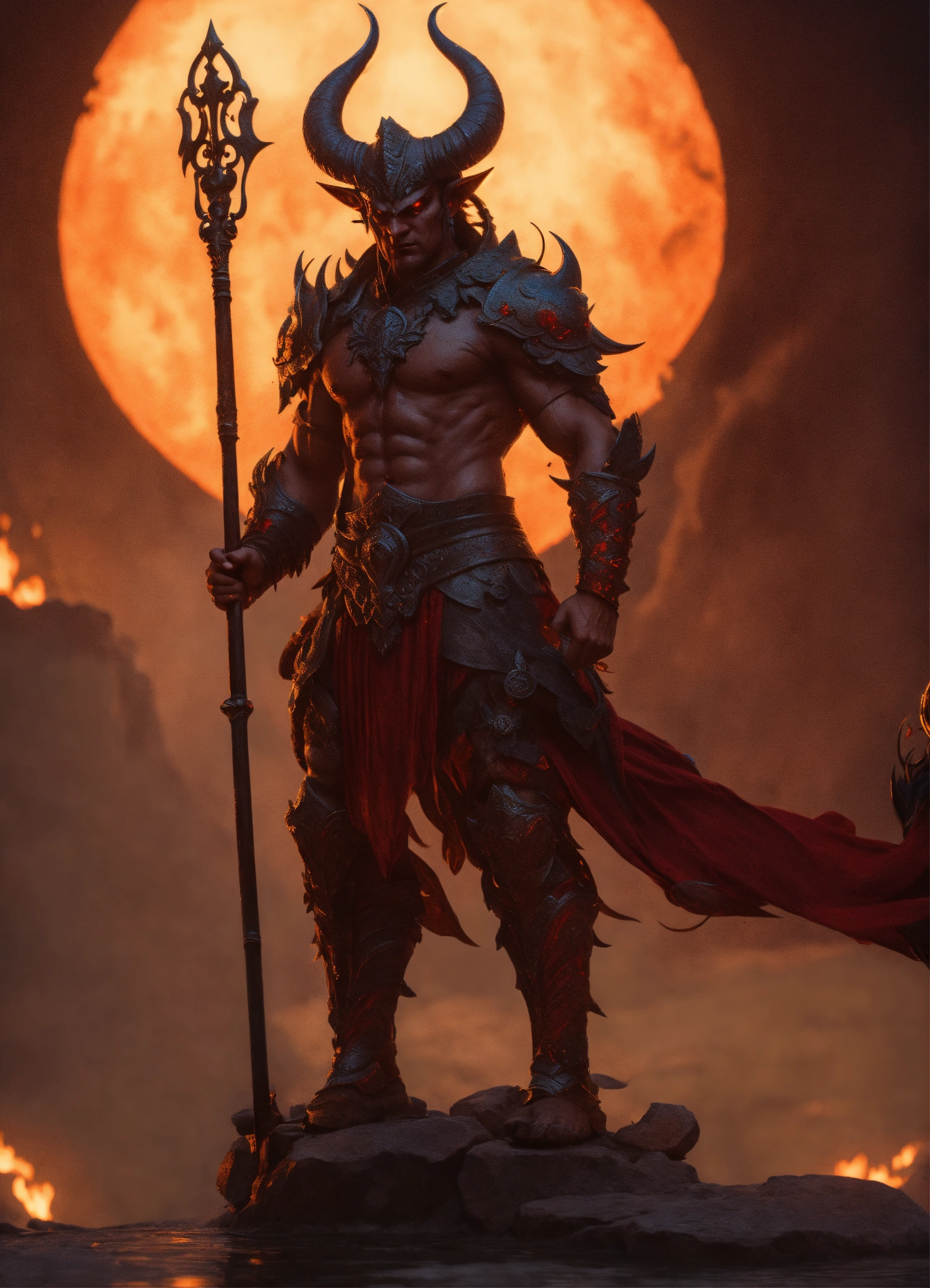 Lexica - Demon floating and holding a spear in front of him looking ...