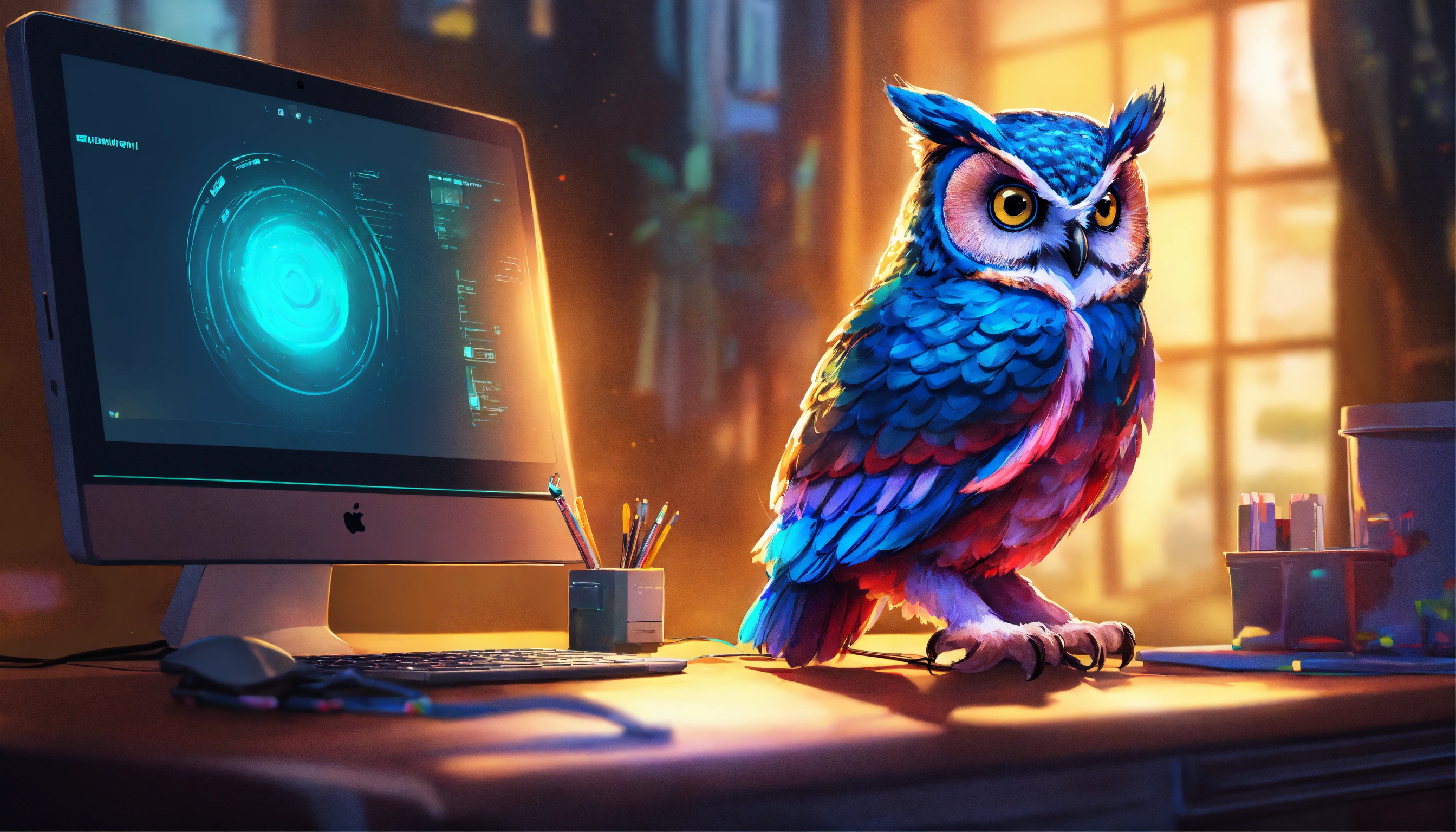 Lexica - Owl looking at a computer, elegant, digital painting, sharp ...