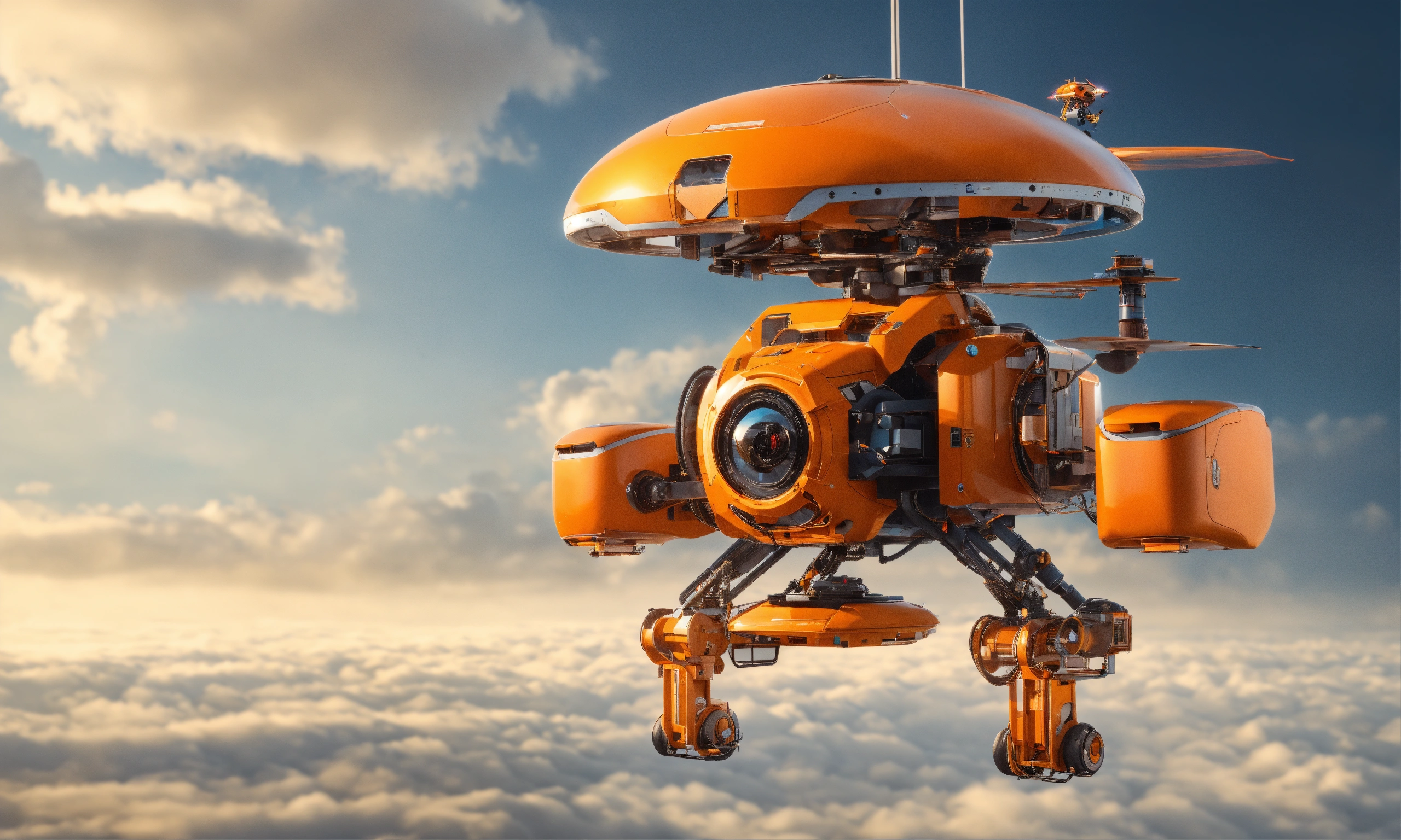 Lexica - Tiny construction flying robot, modern, futuristic, orange ...